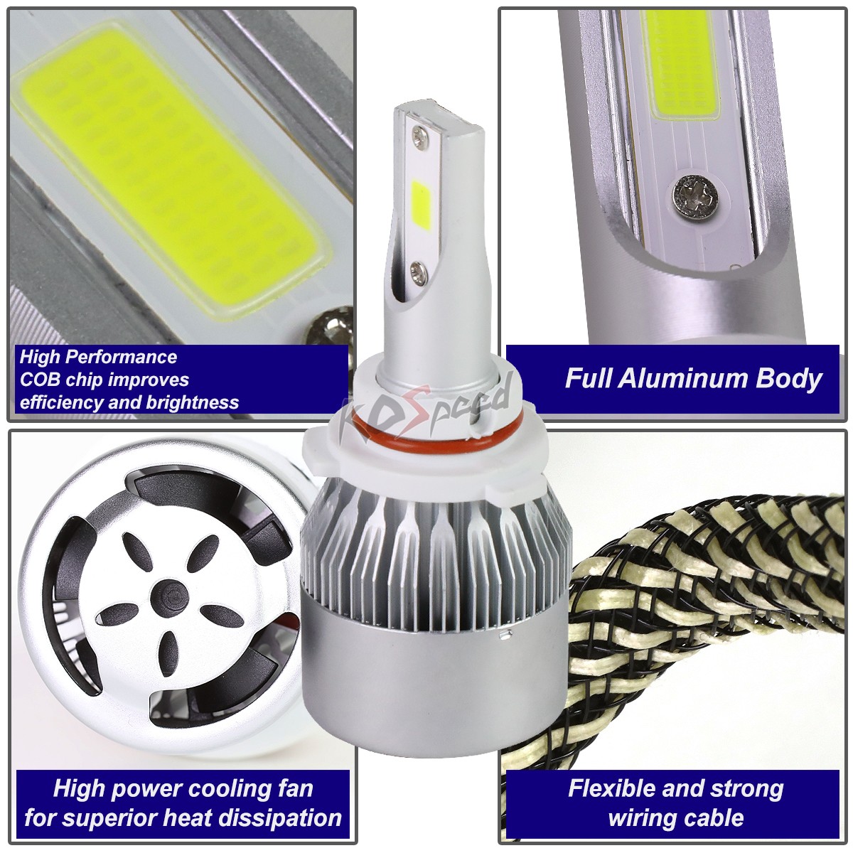 2x White LED 9006 6000K 50000 Hours Life/ Replacement Headlight Bulbs +Cool Fan