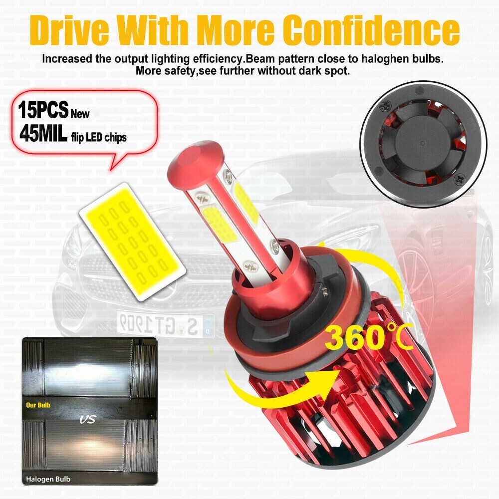 4-Side H11 H9 LED Headlight Super Bright Bulbs Kit 330000LM HIGH/LOW Beam 6000K