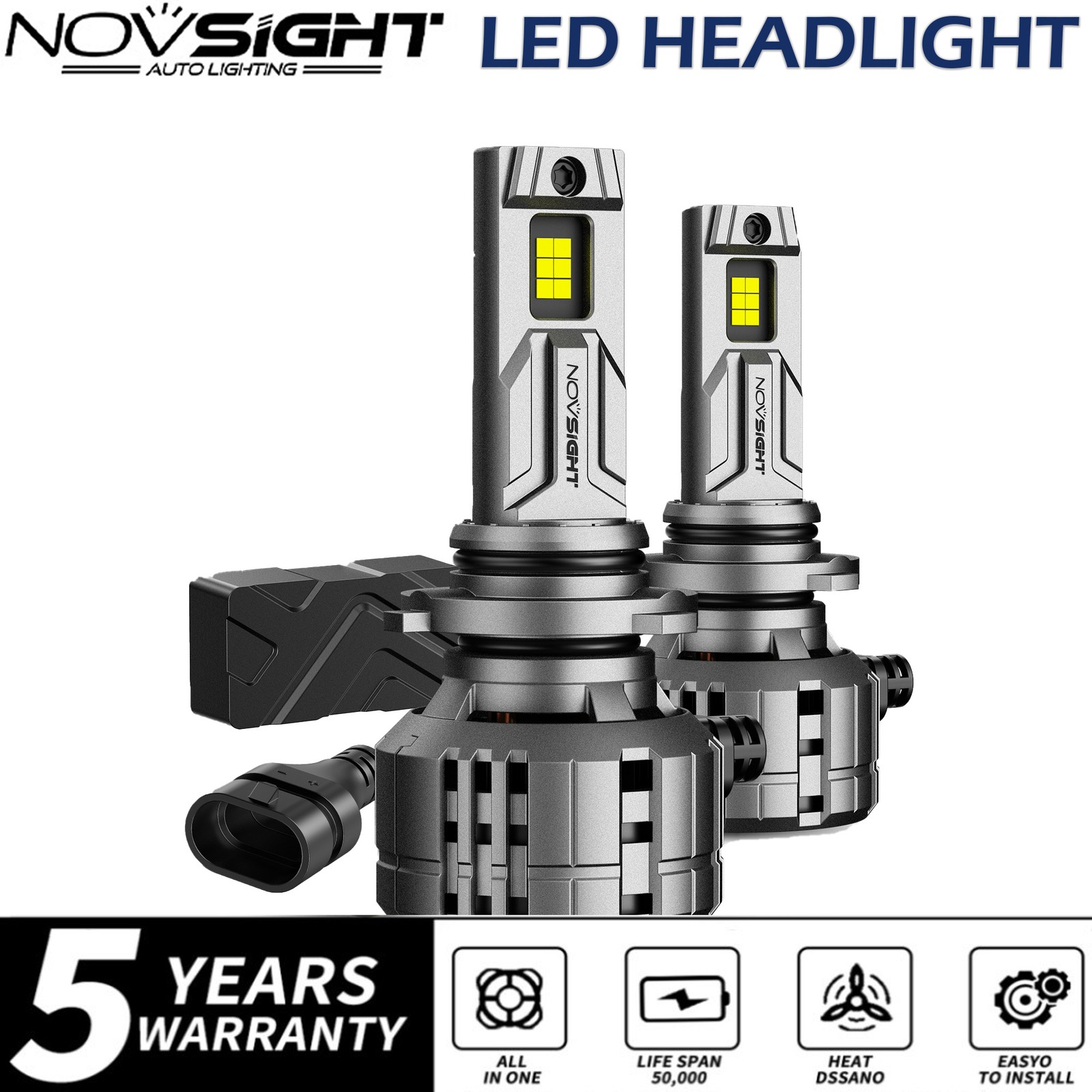 NOVSIGHT 9005 LED Headlight Bulbs Kit High Low Beam 6500K Super Bright 40000LM