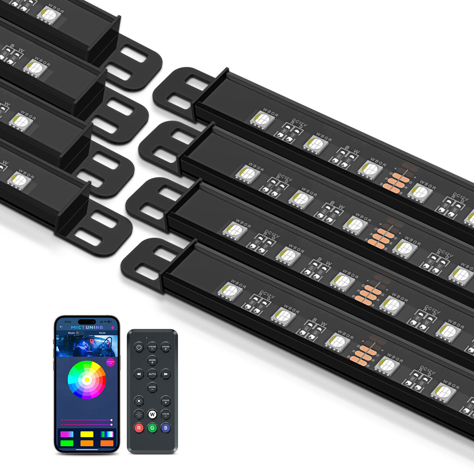 8pcs N8 Car Underglow Light Strips RGBW LED,Underbody Multicolor Light Bars