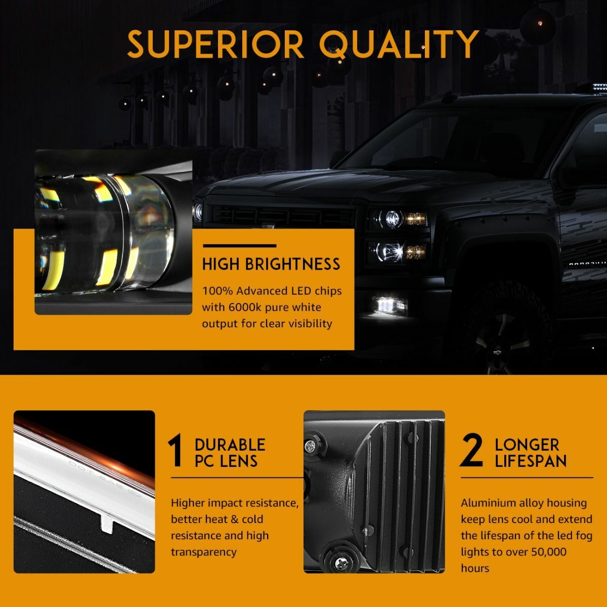 AUXBEAM LED Fog Lights Lamp for 2007-2016 Chevrolet Silverado 1500 2500HD 3500HD