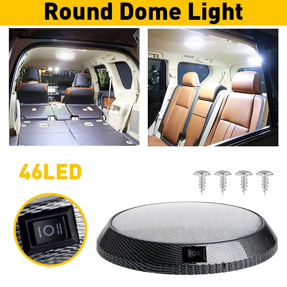 2x 12V White 46 LED Car Auto Round Dome Roof Ceiling Light Interior Bright White