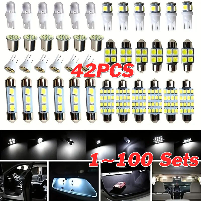 42PCS Car Interior Combo LED Map Dome Door Trunk License Plate Light Bulbs White