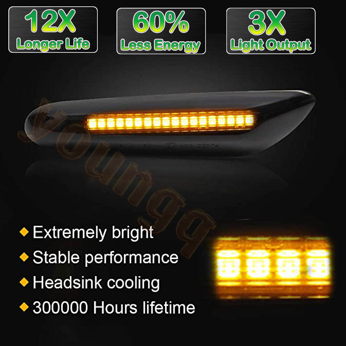 2x Smoked LED Fender Side Marker Light Sequential Turn Signal Lamp for BMW 328i