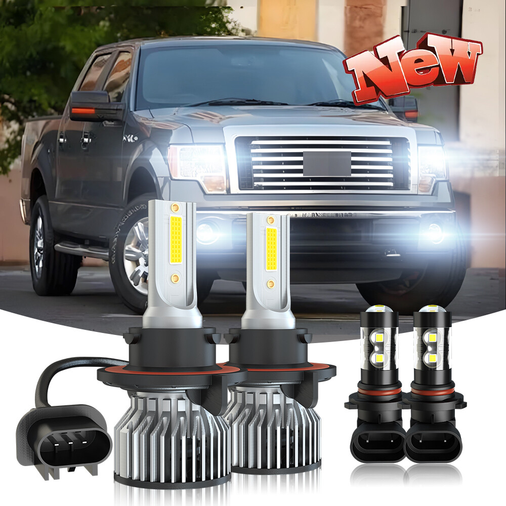 For 2005-2014 Ford F 150 6000K LED Headlight Hi/Lo + Fog Light 4 Bulbs Combo kit