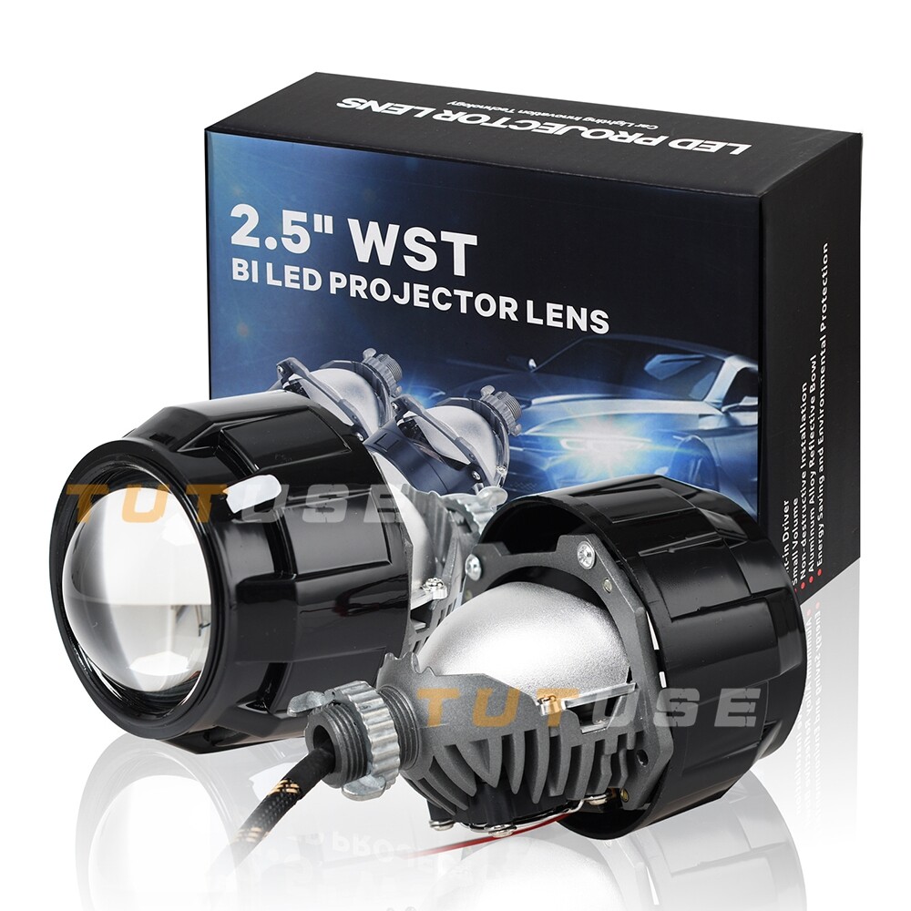 Mini Headlight 2.5 inch Bi LED Projector Lens+Silver Shrouds Retrofit Universal