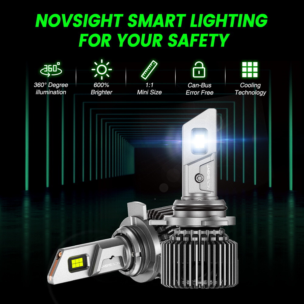 NOVSIGHT Pair 9012 HIR2 LED Headlight Bulbs Kit High Low Beam Super Bright White