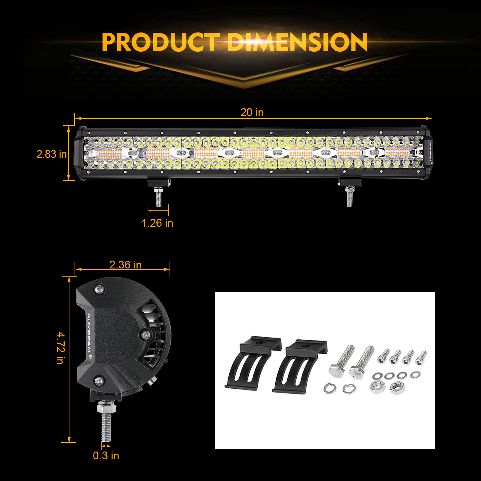 AUXBEAM 4″ 7″ 12″ 20″ 22″ 32″ 42″ 50″ 52″ LED Work Light Bar Amber Strobe Pods