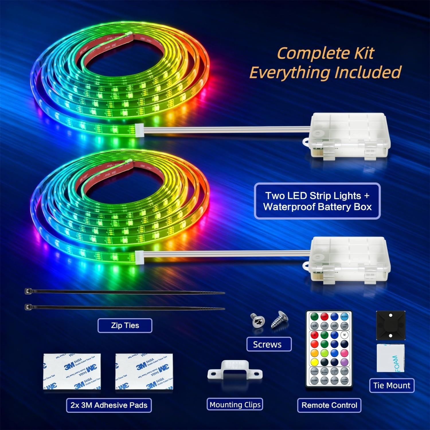 RGB Dream Color Golf Cart Canopy Lights with Remote, 2 Pack, Waterproof 6.56FT