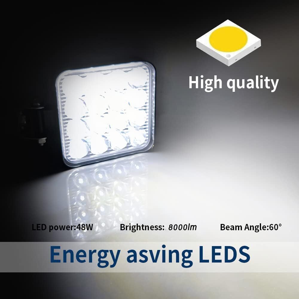 2PCS 48W LED Work Light Truck OffRoad Tractor Flood Lights 12V Square Light