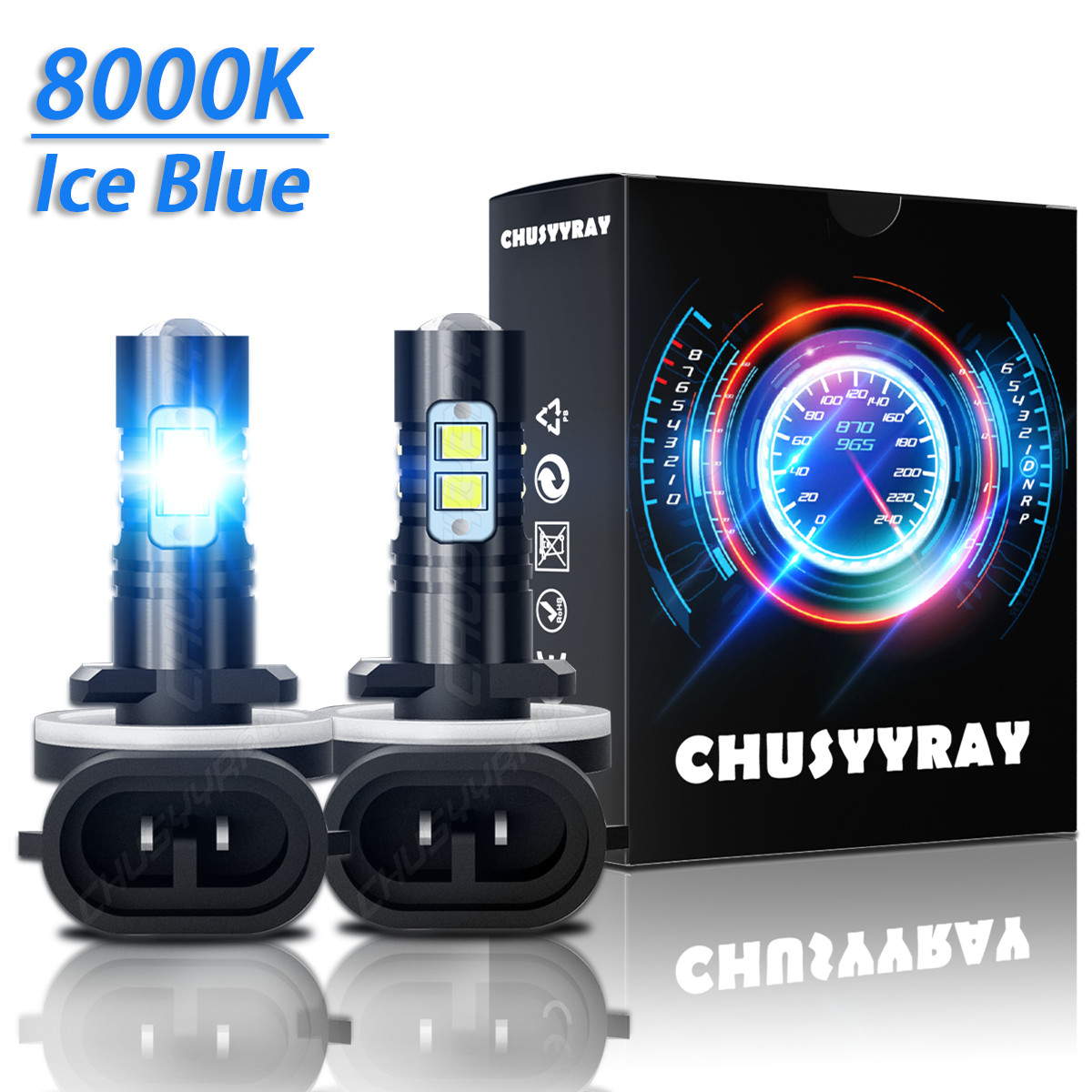 CHUSYYRAY H27W/2 881 Blue LED Fog Light Bulbs DRL Conversion Kit 8000K Ice Blue