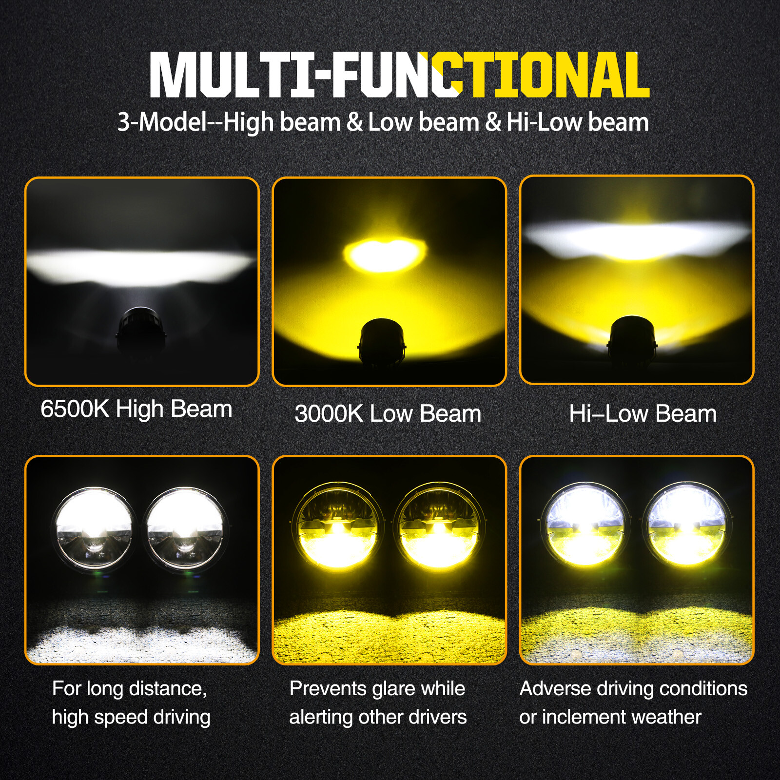 2X 4″ 60W Round LED Off Road Driving Spot Lights Pods Hi/Low Headlights Fog 3.5″