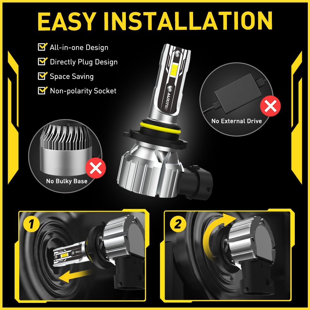 AUXITO E2 9006 LED Headlight Bulb Conversion Low Kit Beam Super White Bright 2X