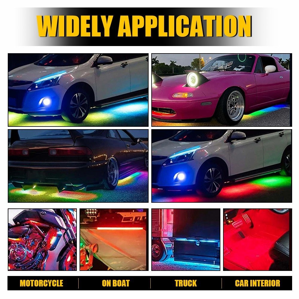 Double Row CHASING 2X 4FT +2X 6.5FT RGB Underglow Light Strips for Car Truck SET