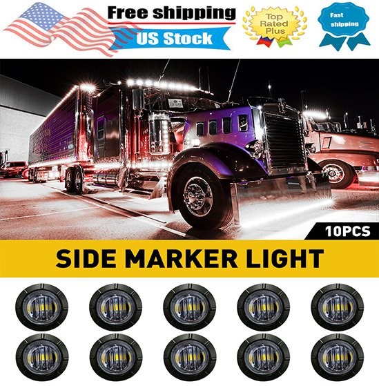 10pc LED Side Marker White Lights Clearance Light Truck Trailer Smoke Waterproof