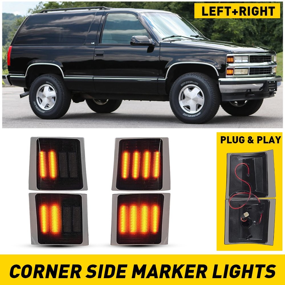 Full 4PC LED Smoked Corner Side Marker Lights For 94-98 Chevy C/K 1500 2500 3500