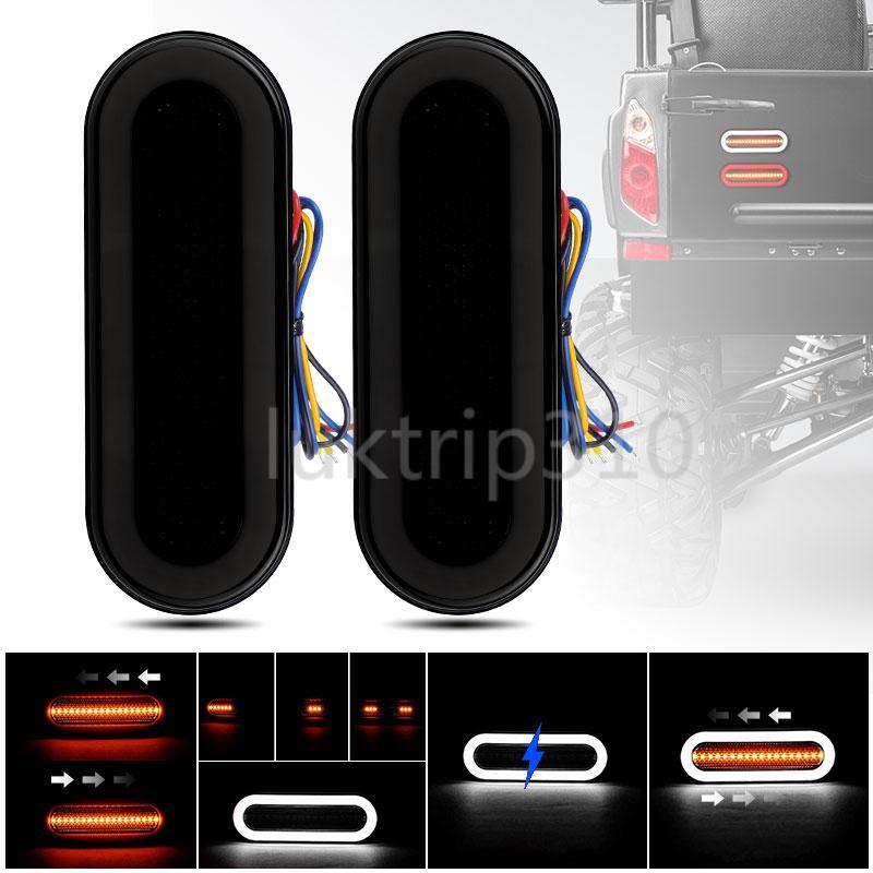 2x Amber/White Oval LED Truck Trailer Stop Turn Tail Brake Lights Flowing DRL US