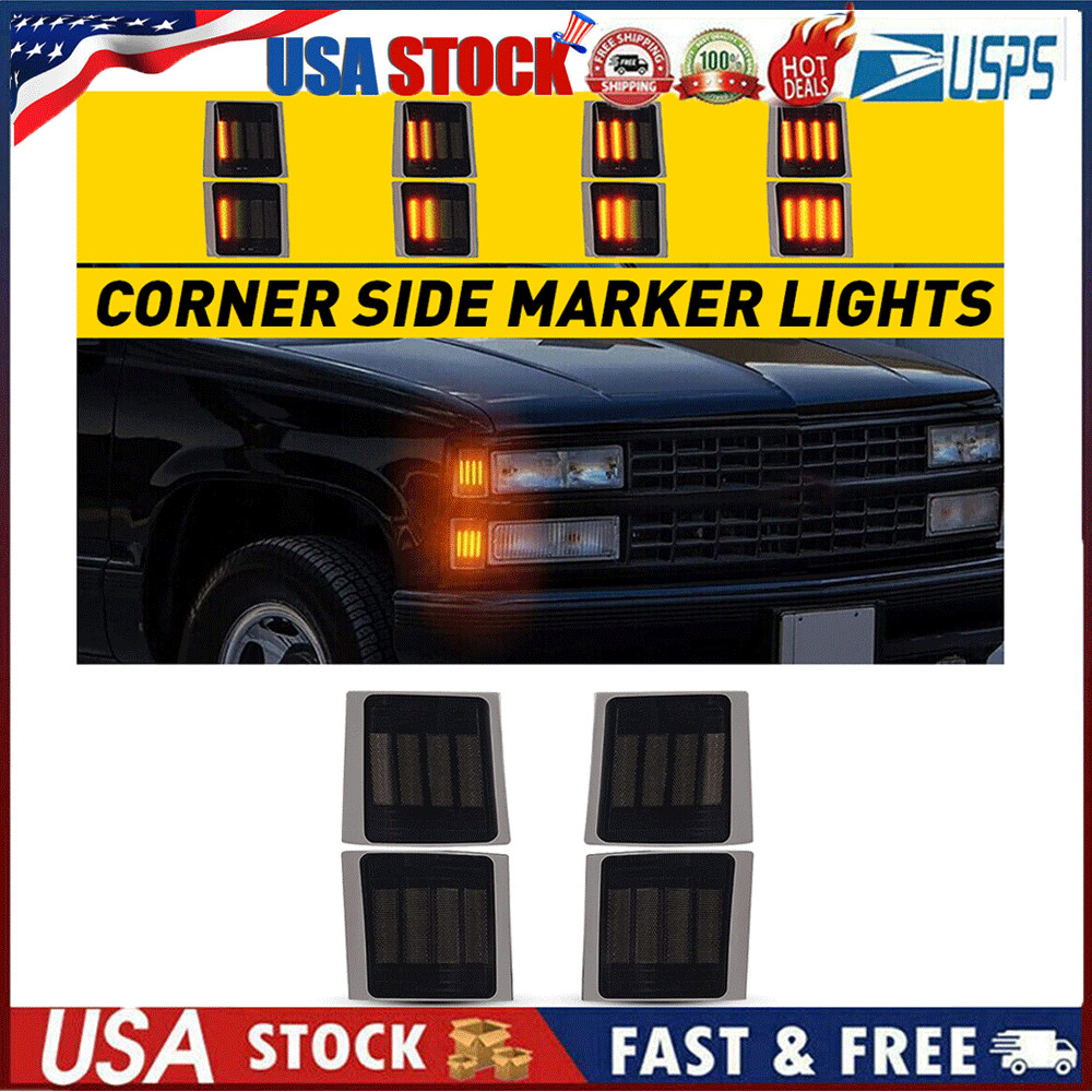 Full 4PC LED Smoked Corner Side Marker Lights For 94-98 Chevy C/K 1500 2500 3500