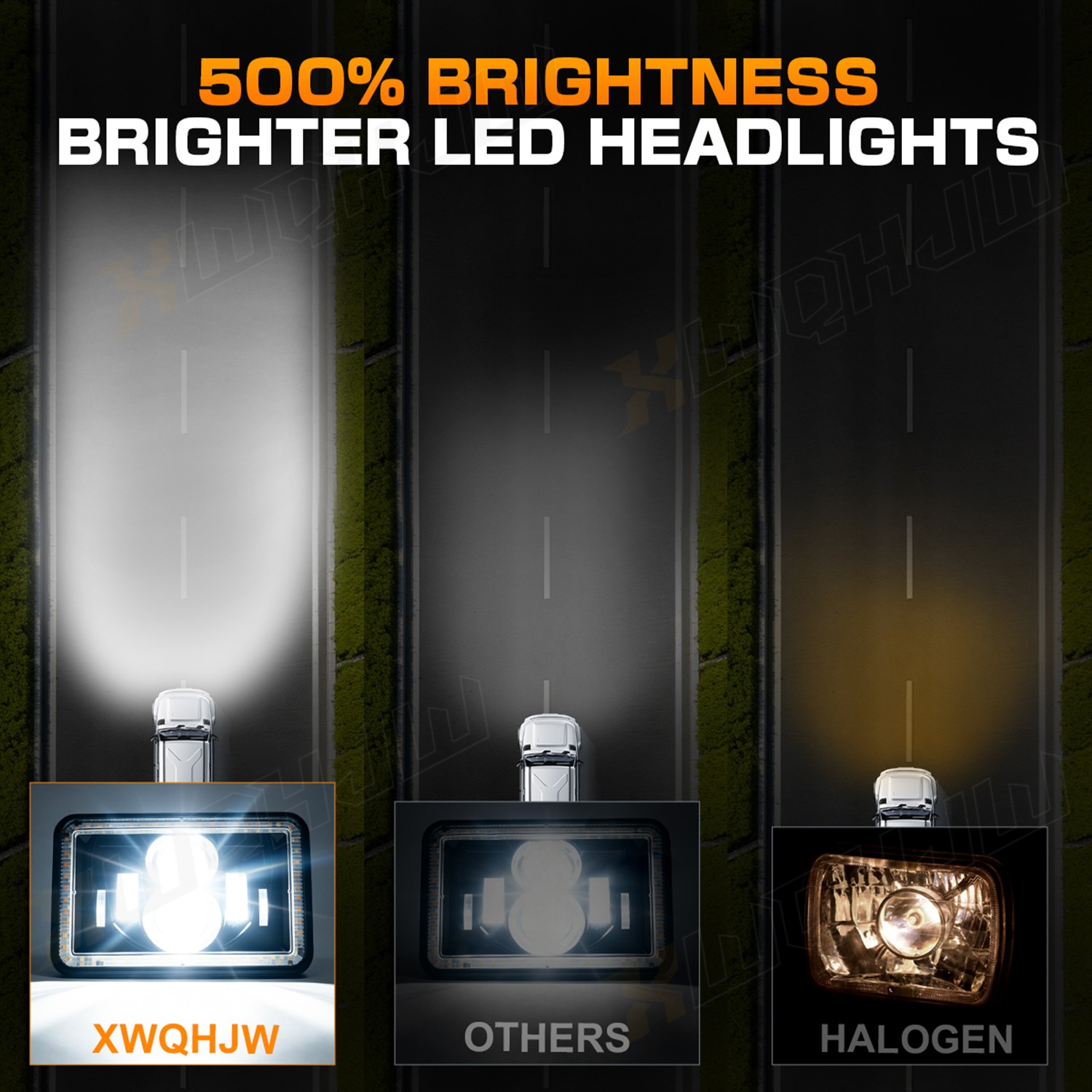 4×6 LED Square Headlights IP68 Waterproof Hi Lo Beam Pair