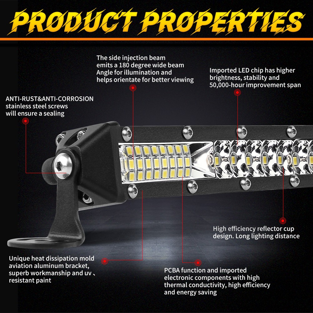 Slim 10″20″30″40″50″ LED Light Bar Spot Flood Offroad Driving ATV SUV 4X4 Truck