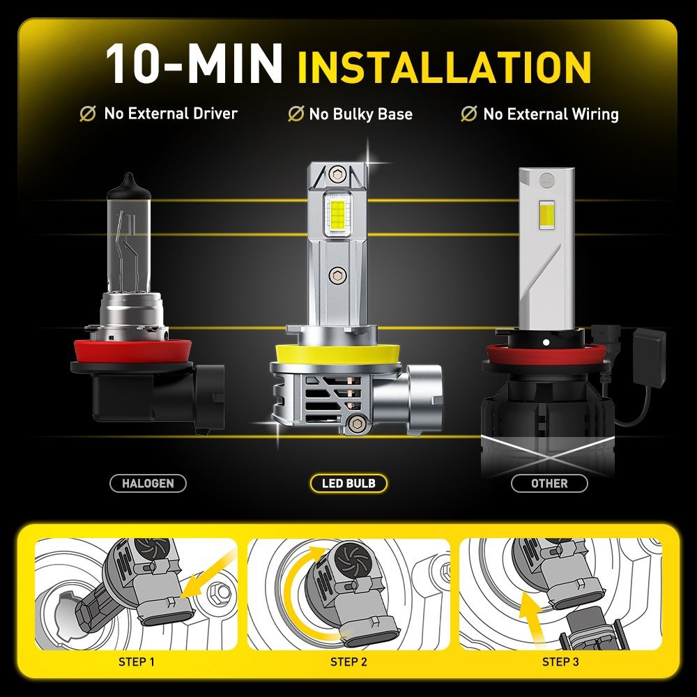 H11 LED Headlight Bulbs Kit High Low Beam 100W 330000LM Super Bright 6500K White