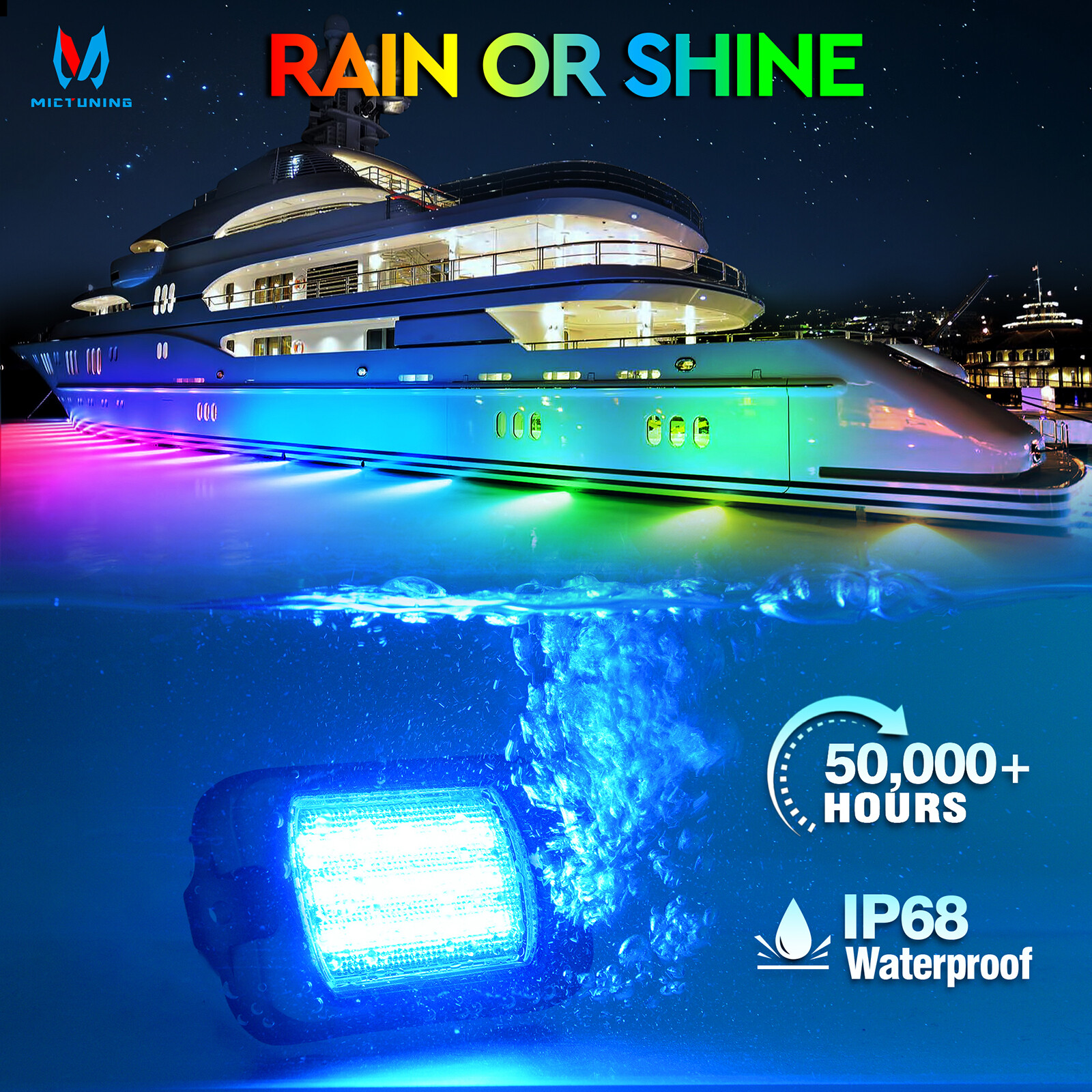 MICTUNING RGB/RGB+IC LED Rock Lights, 8/12/16/20 Pods Underglow Led Chasing Lamp