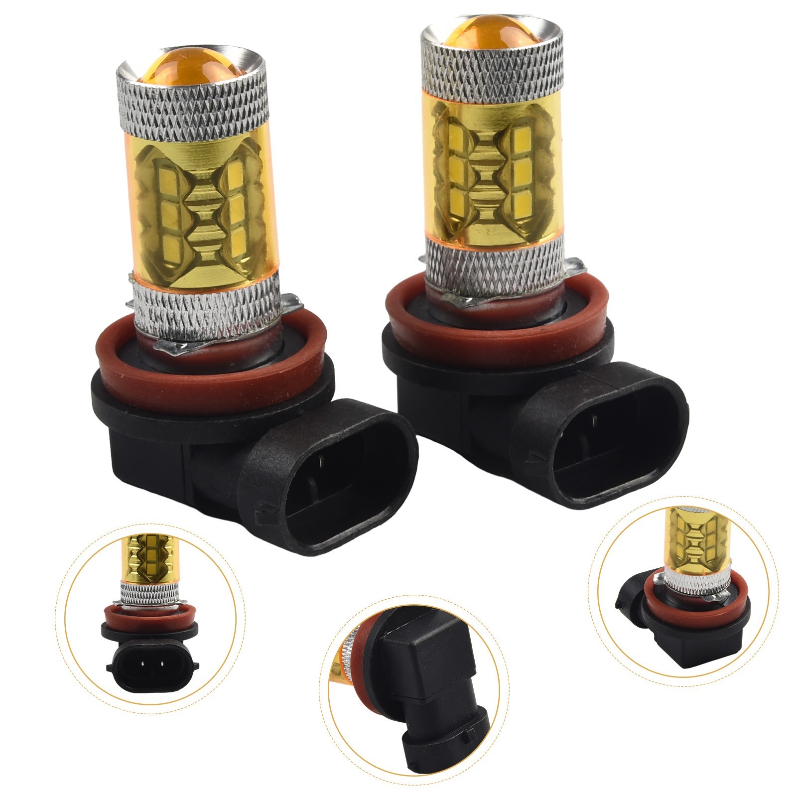 Fog Light 12V DC 1500LM 2pcs 3000K 360 Degrees 50000H High Power Easy To Install