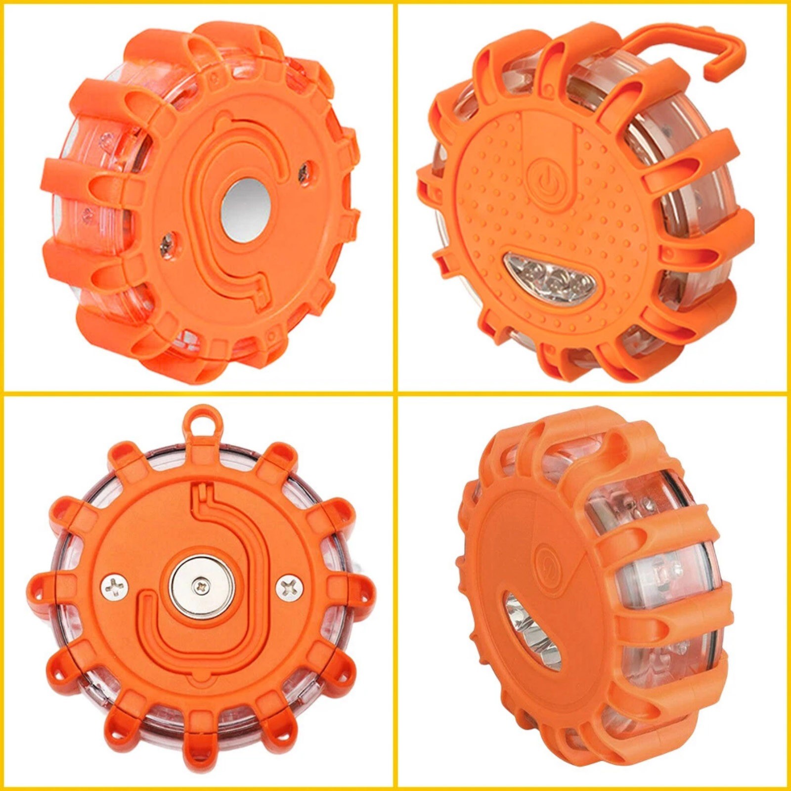 Emergency Road Flare Disc Light with 9 Warning Modes and 3 White LED Flashlight