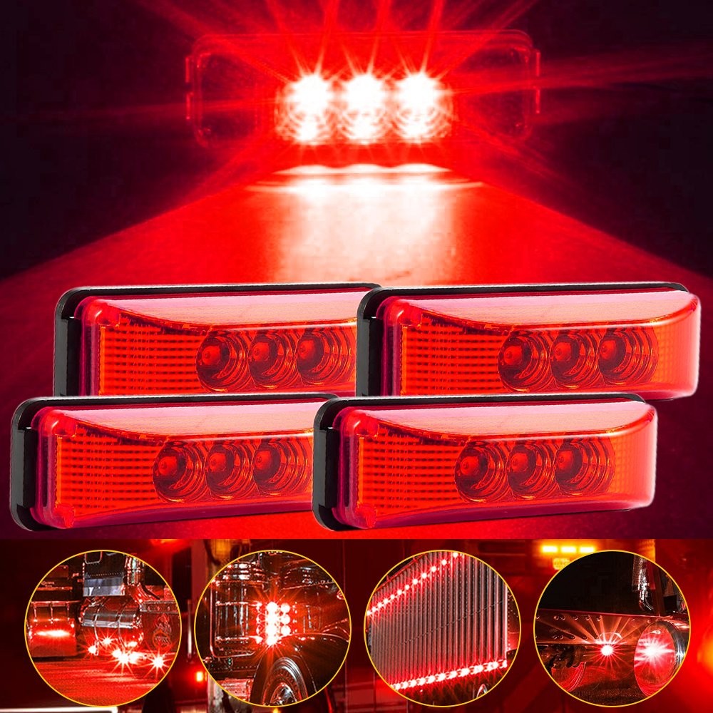 4PC Red 3 LED Side Marker Lights RV Truck Trailer Clearance Light Waterproof EAH