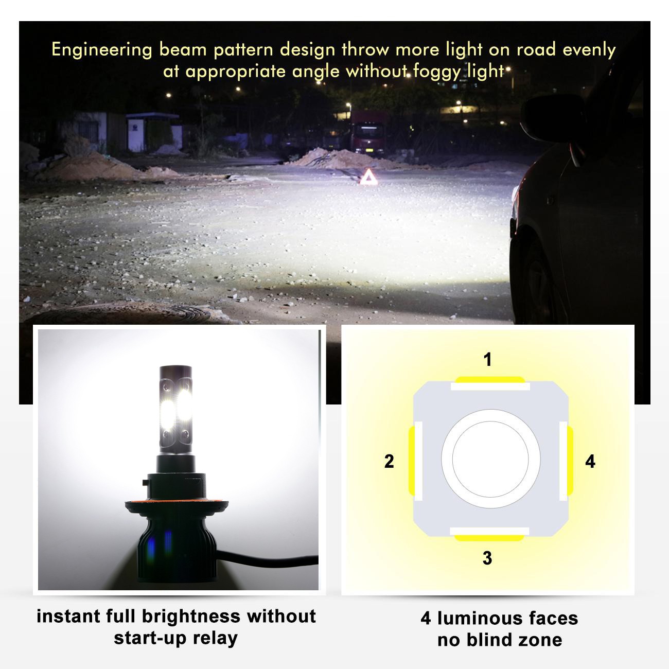 4-Sides H13 9145 LED Headlight Hi/Low Beam Fog Light For Dodge Caliber 2007-2009