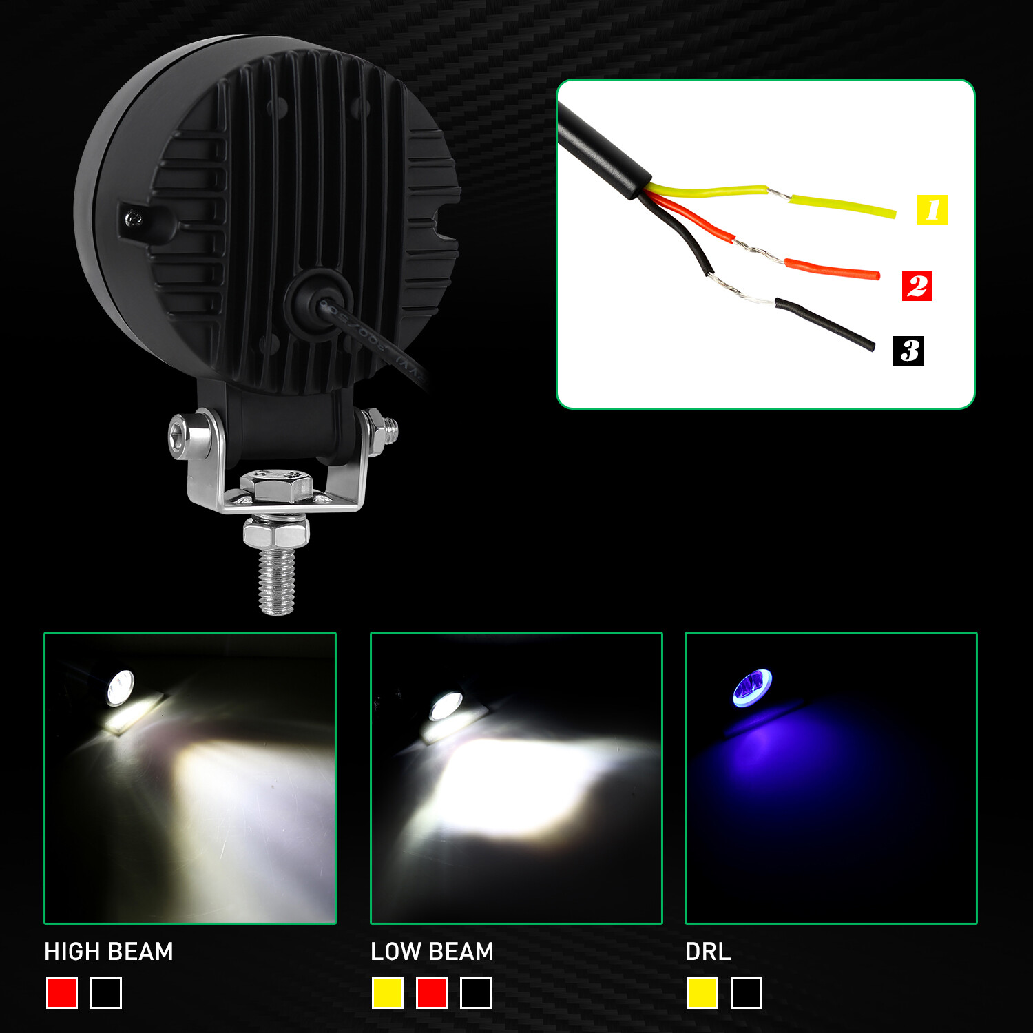 3“ LED Round Halo Light Bar Spot Work Pods Driving Fog for Offroad ATV SUV 4WD