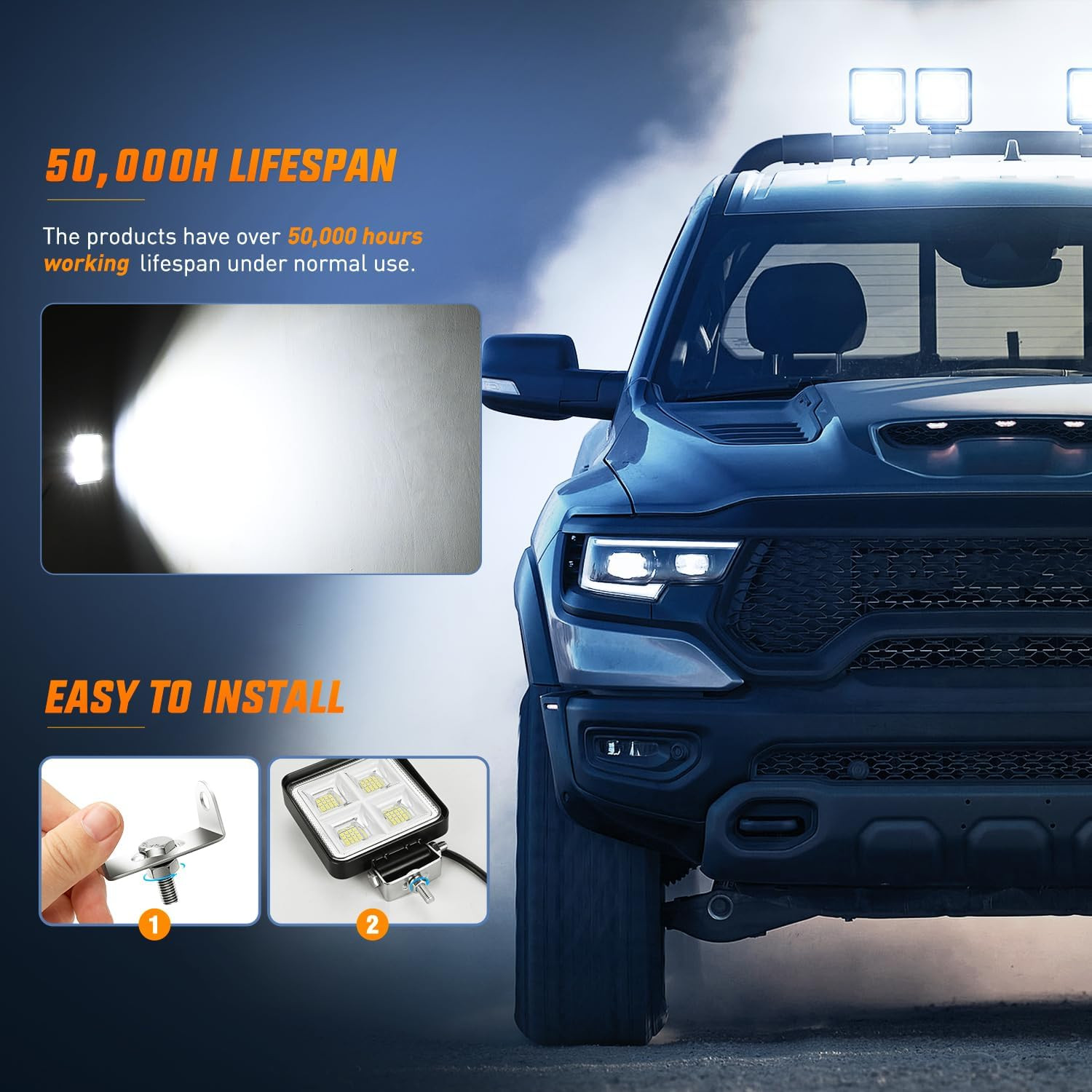 4Inch 48W Square LED Work Light 12V-24V Pods Flood Spot Lamp SUV Truck Off Road