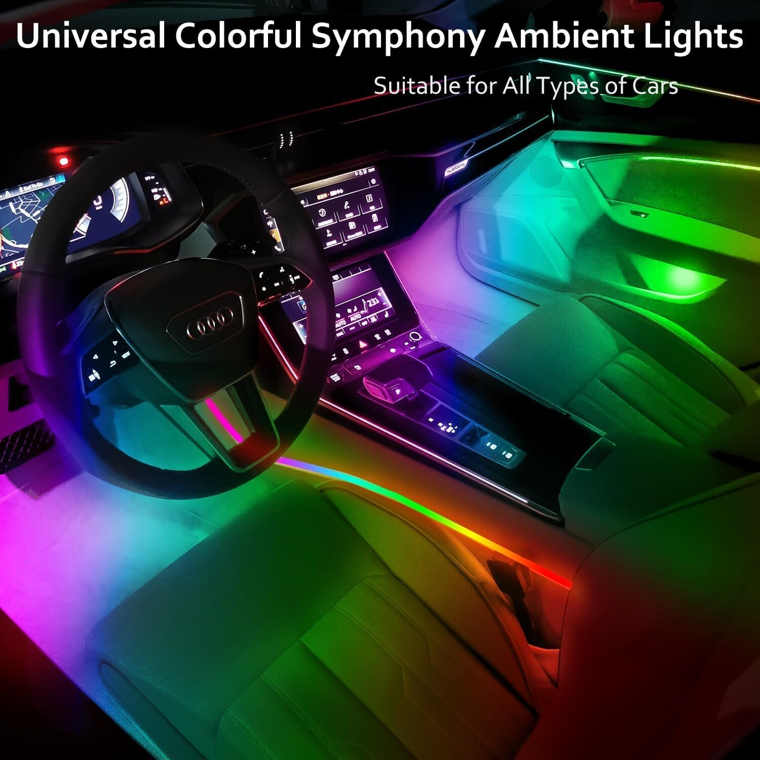 18-in-1 64 Colorful Symphony Car Ambient Interior LED Strip Lights APP Control