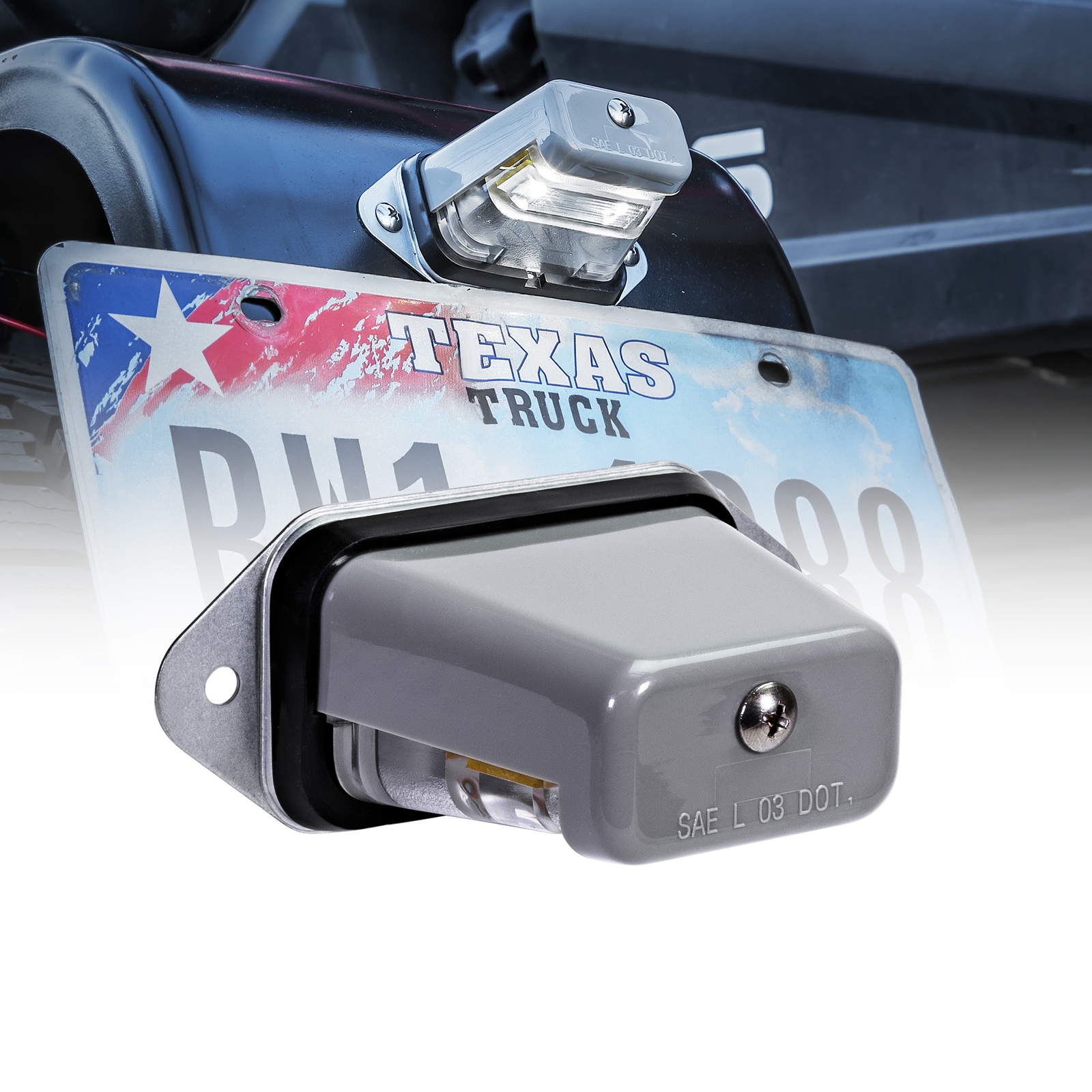 Gray 12V Surface-Mount DOT LED License Plate Tag Light for Trailer UTV ATV Truck