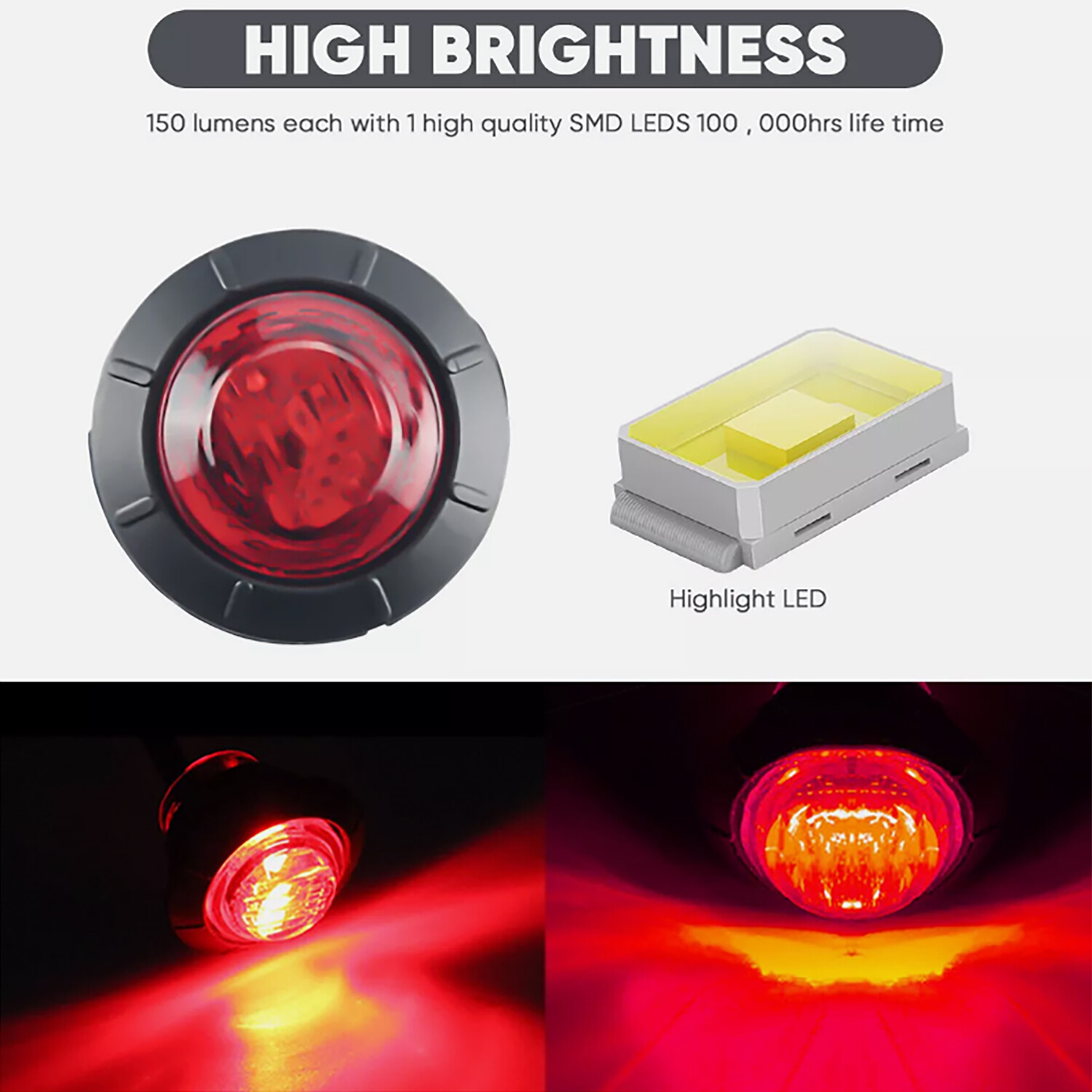 3/4″ 12V Marker Lights LED Truck Trailer Round Side Bullet Light Amber Red Lamps