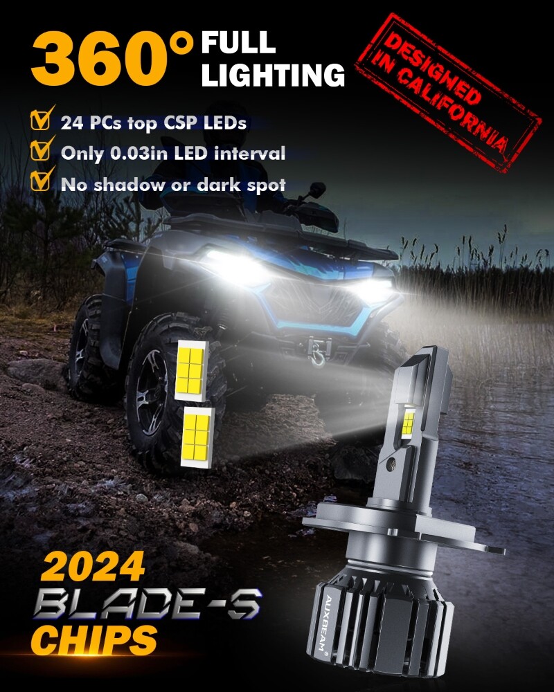 AUXBEAM F15 H4 LED Headlight Bulbs Kit Hi/Lo Beam 90W 20000LM 6500K Bright White