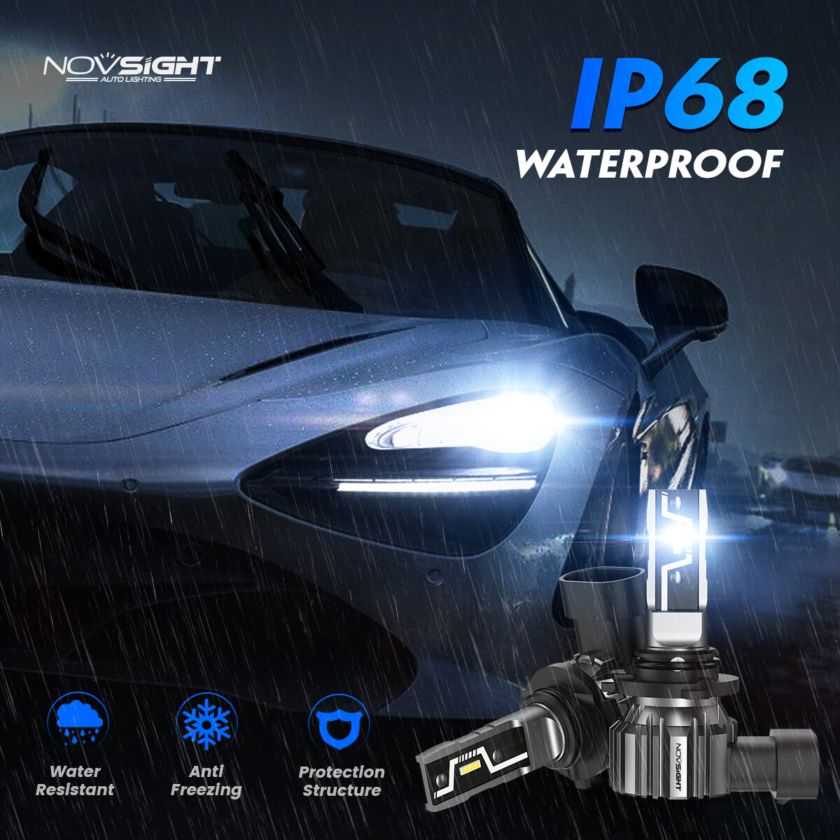 4X NOVSIGHT 9005 H11 LED Headlight Bulbs Combo HB3 H8/H9 6500K 10000LM Hi/Low US