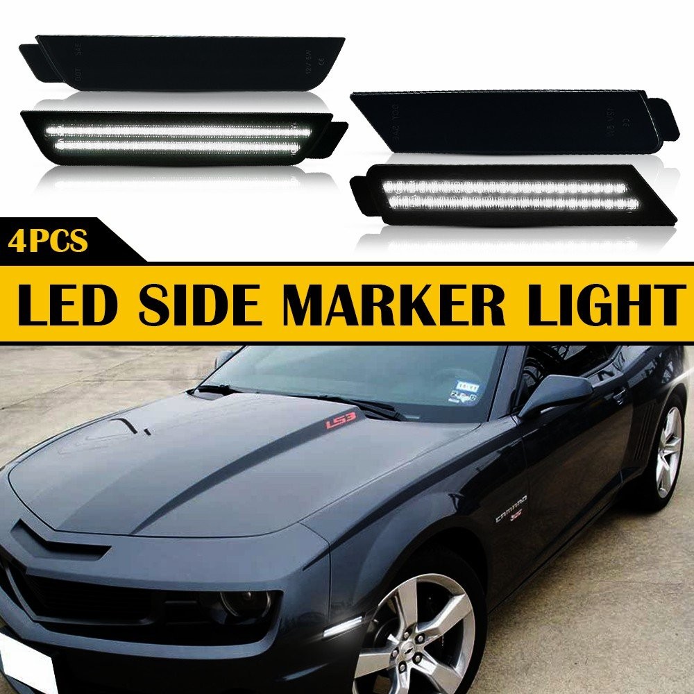 4PCS AUXITO Front&Rear Side LED Bumper Marker Light White For Chevy Camaro 10-15