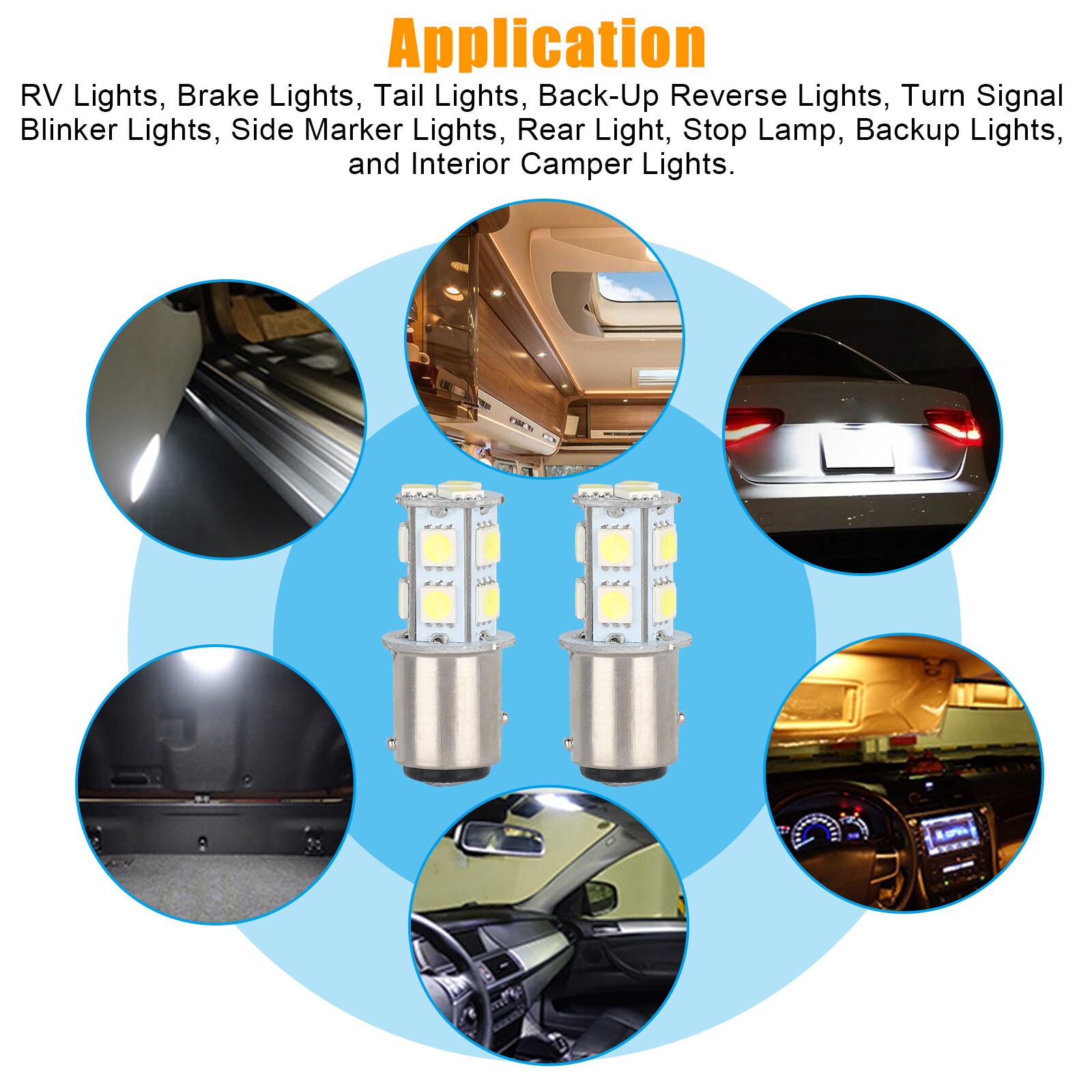 10x 1157 BAY15D 13-SMD LED Tail Brake Stop Turn Signal Parking Light Bulbs White