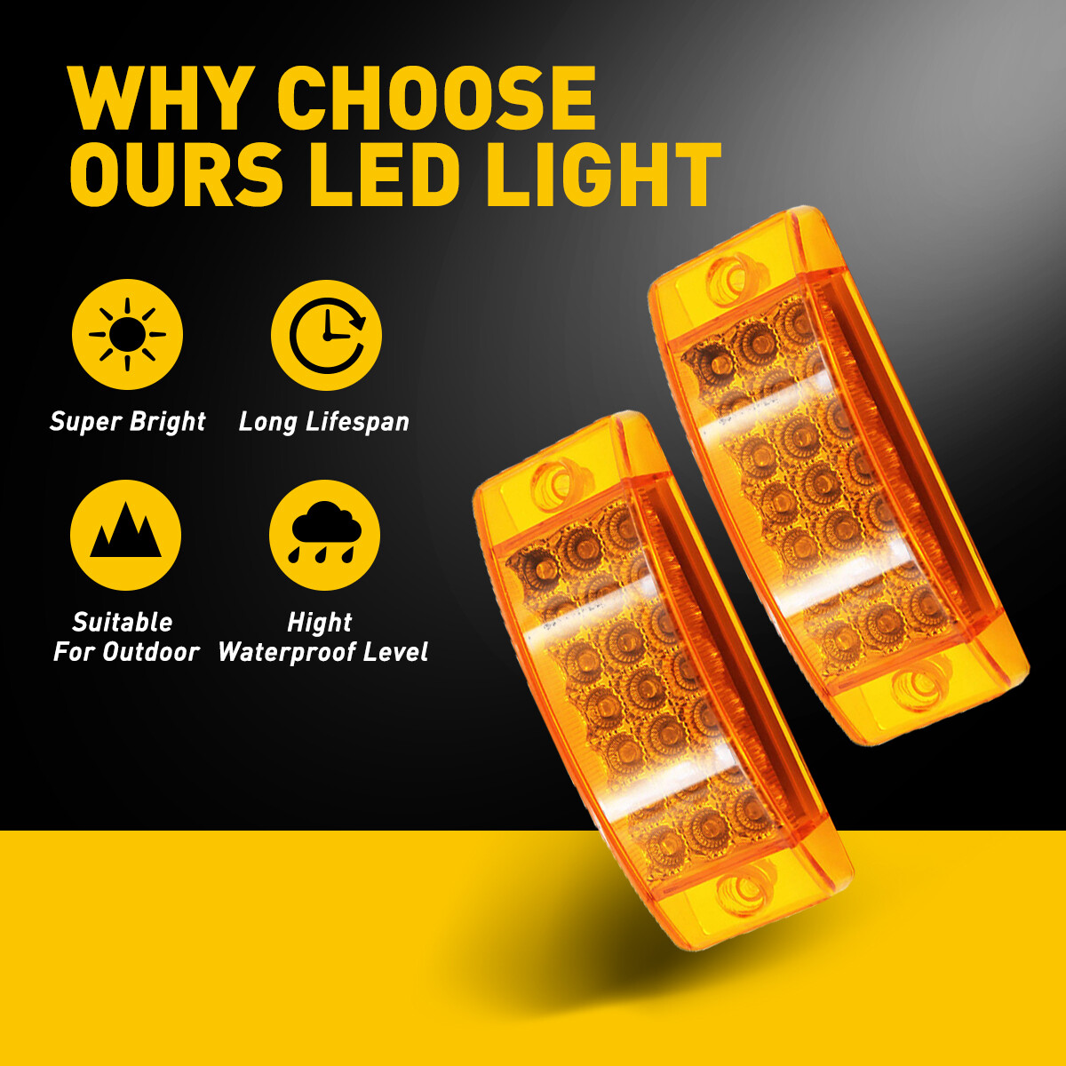 2x 6″Amber 21-LED Clearance Side Marker Lights Truck Trailer Turn Signal Light