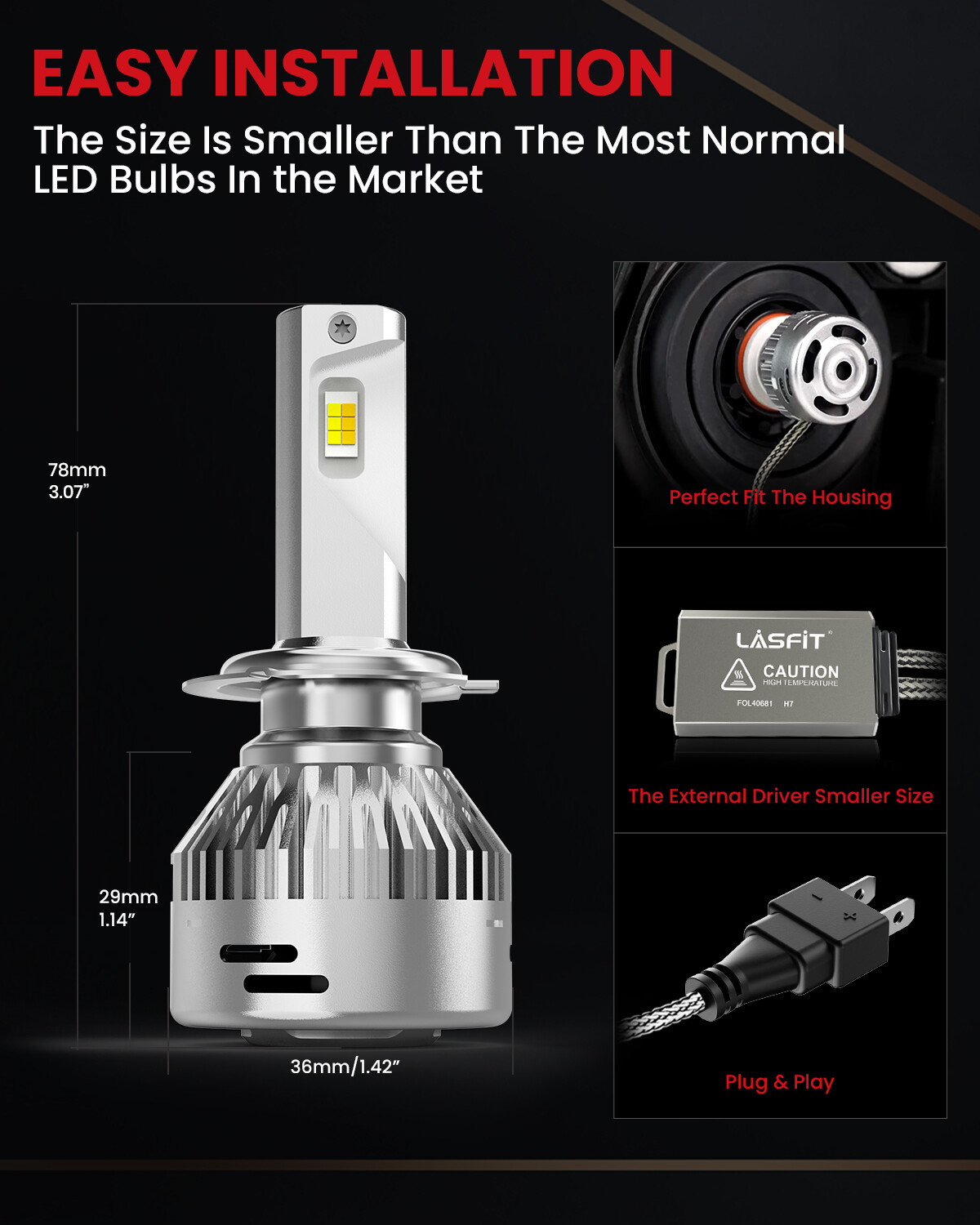 Lasfit Pair H7 LED Headlight Bulbs Low Beam Switchback Dual Color Amber White