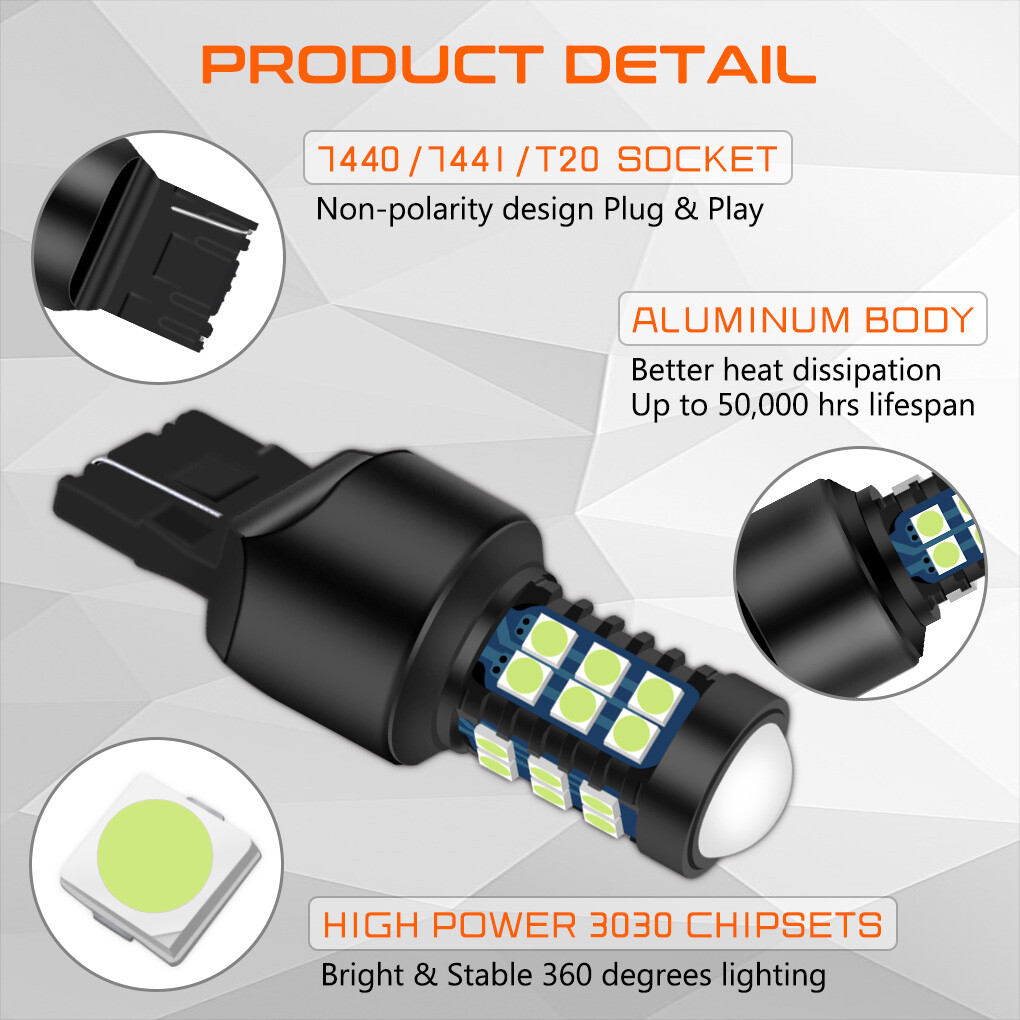 2Pcs 7443 7440 LED 8000K Ice Blue Turn signal Parking DRL High Power Light Bulbs