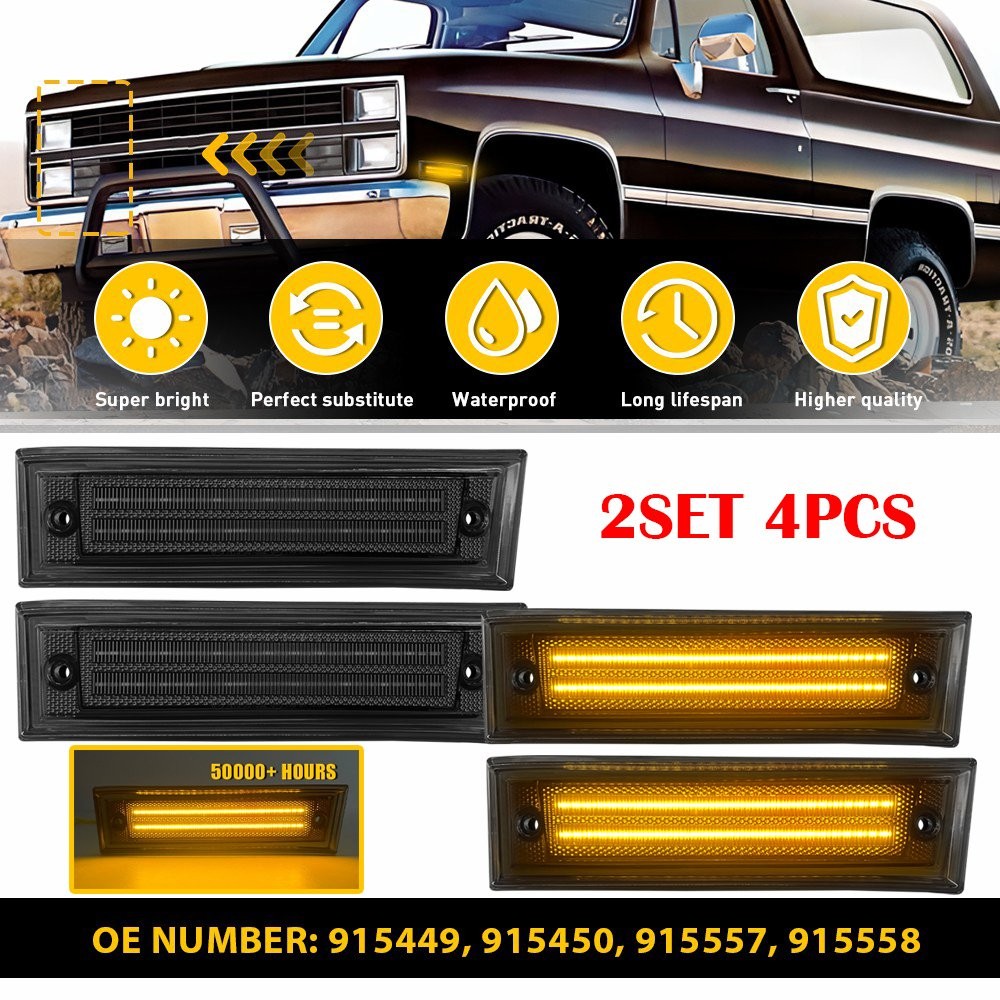 4PC Front Signal Side Marker Lights Smoke For 1981-91 GMC Chevy Pickup Truck EOA