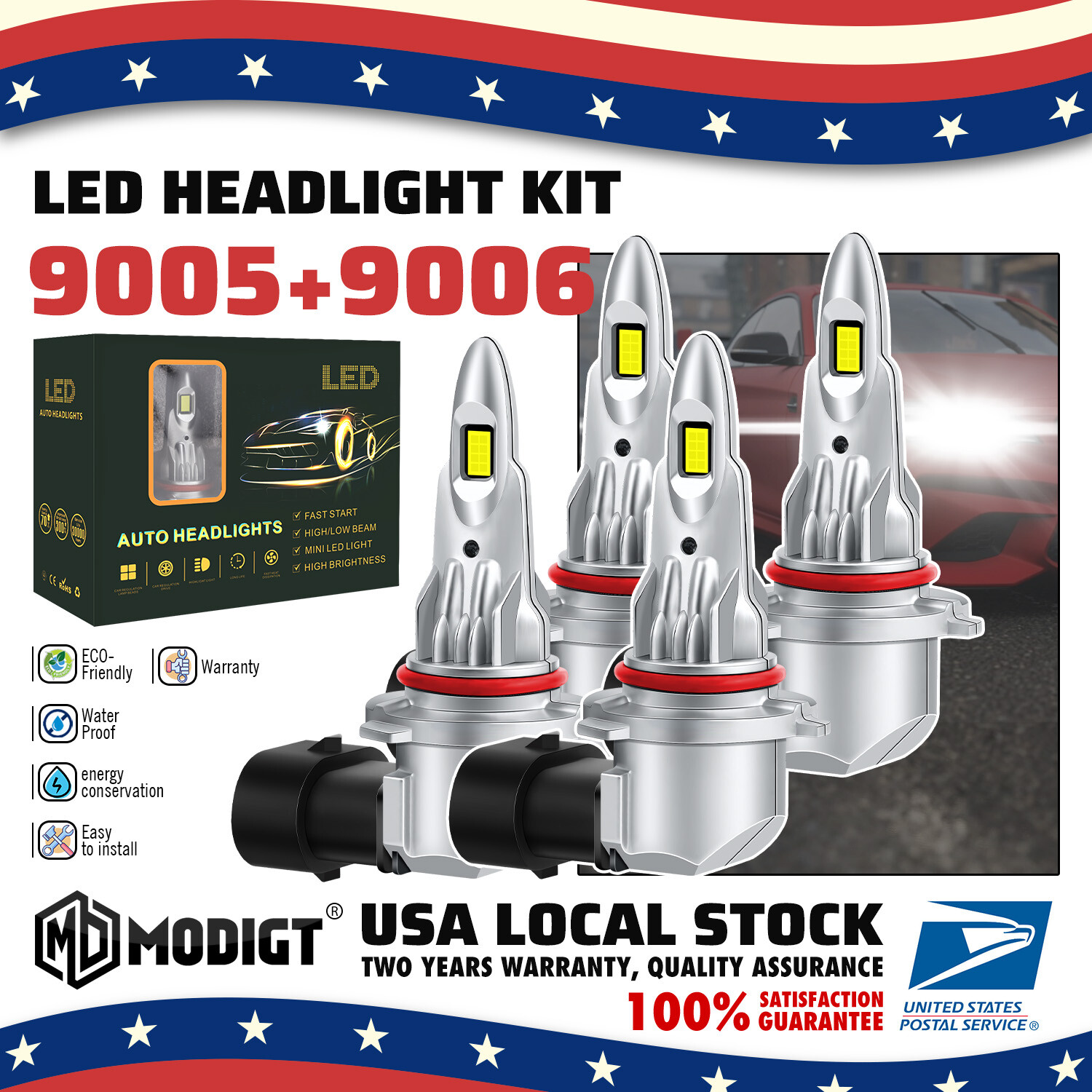 9006 9005 Super Bright LED Bulbs 72000LM Lumens 100W High Low Beam Crisp White