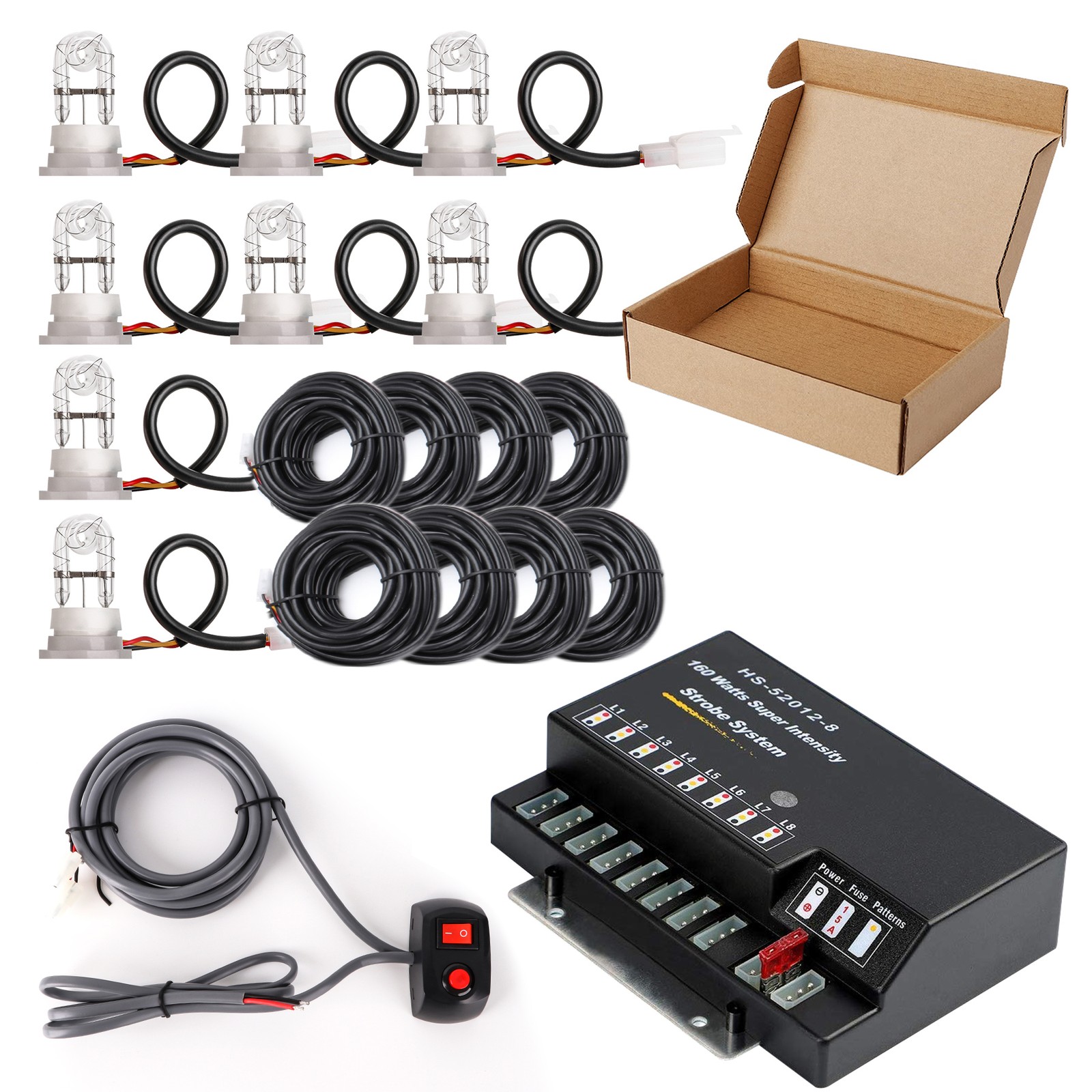160W Emergency Strobe Light 8 HID Bulbs Hide Away Warning Hazard Lamp System Kit