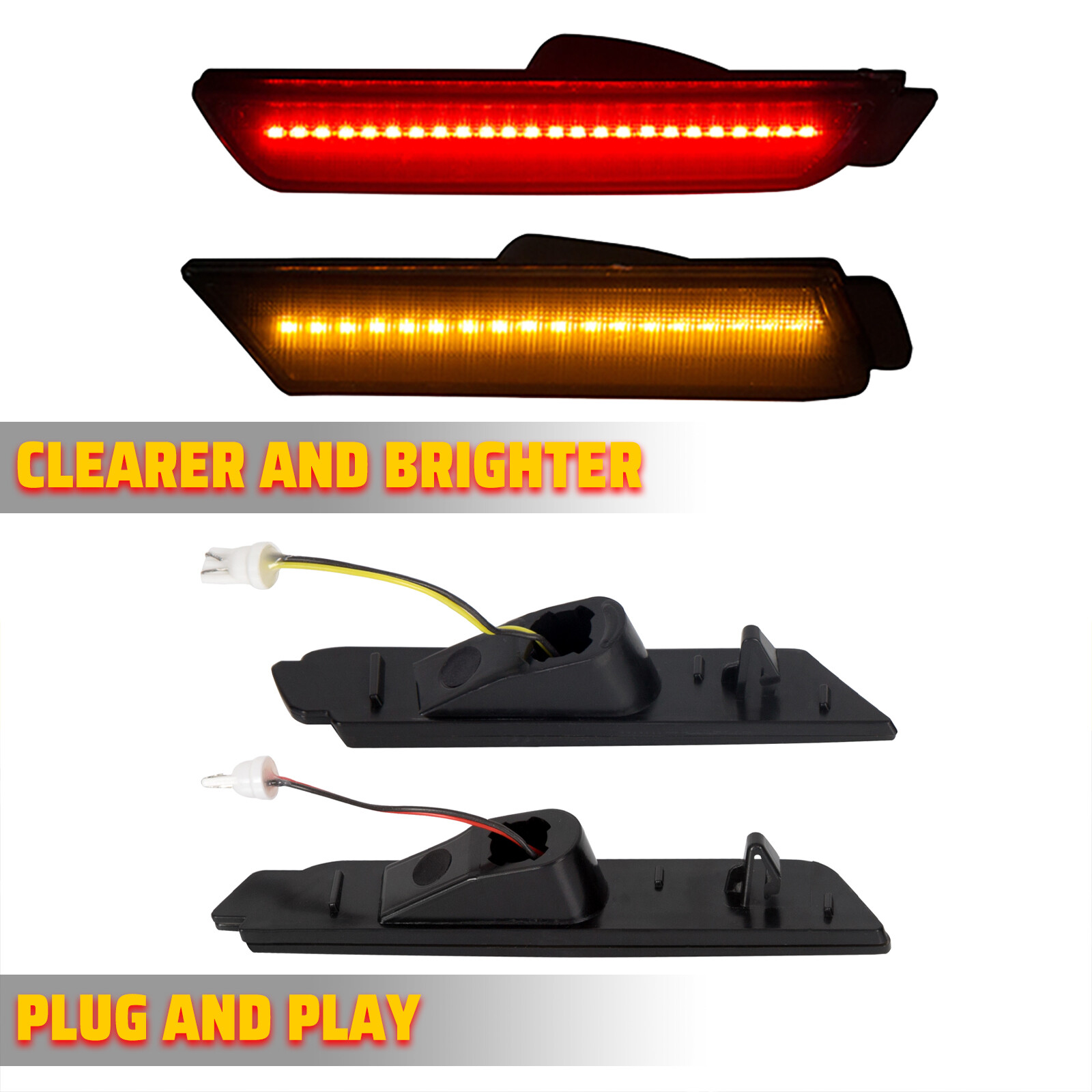 FOR 10-15 CHEVY CAMARO FRONT+REAR LED BUMPER SIDE MARKER LIGHT LAMPS 4PCS SMOKED