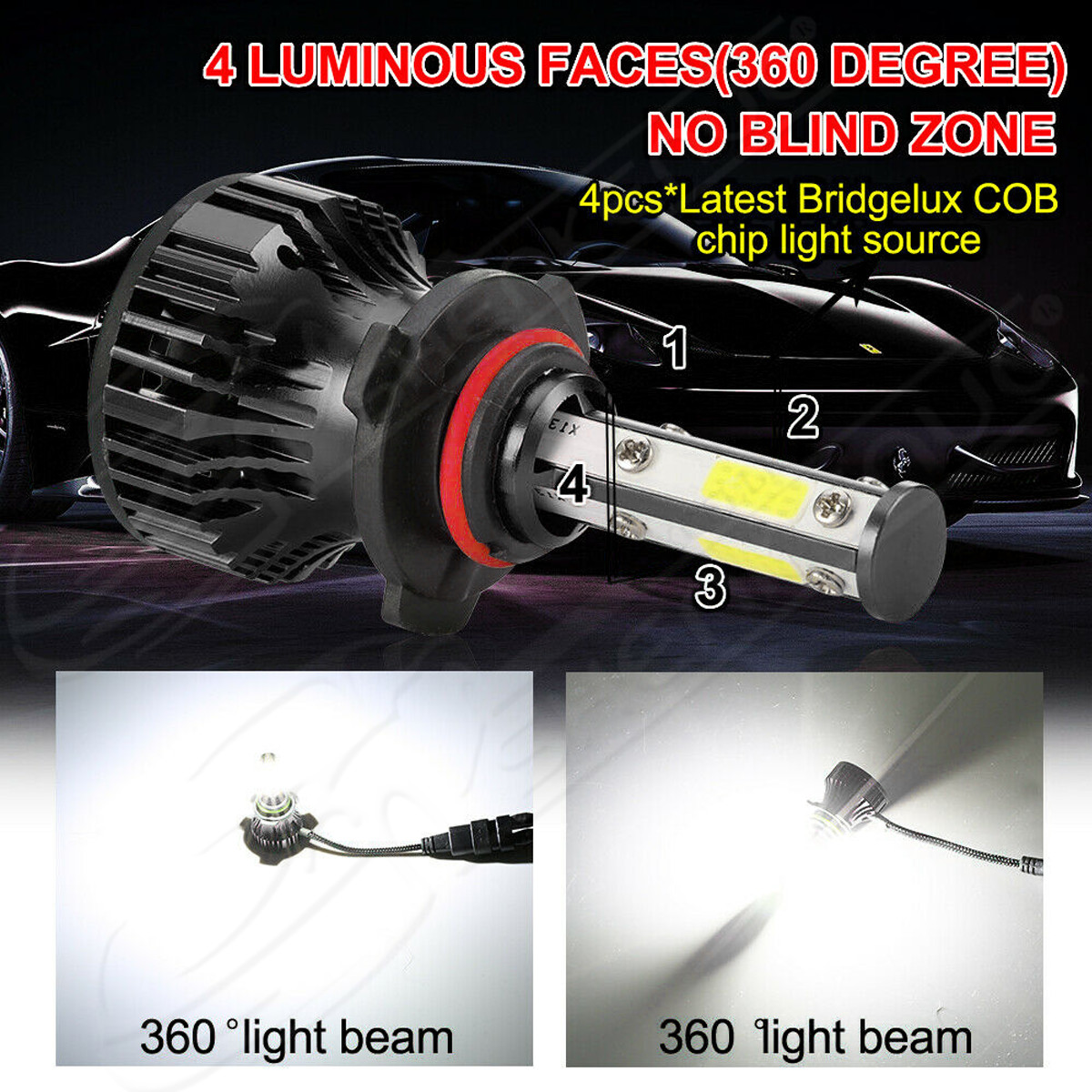 4SIDE 9005+9006 LED Combo Headlight Kits SKN COB 440W Light Bulbs High Low Beam