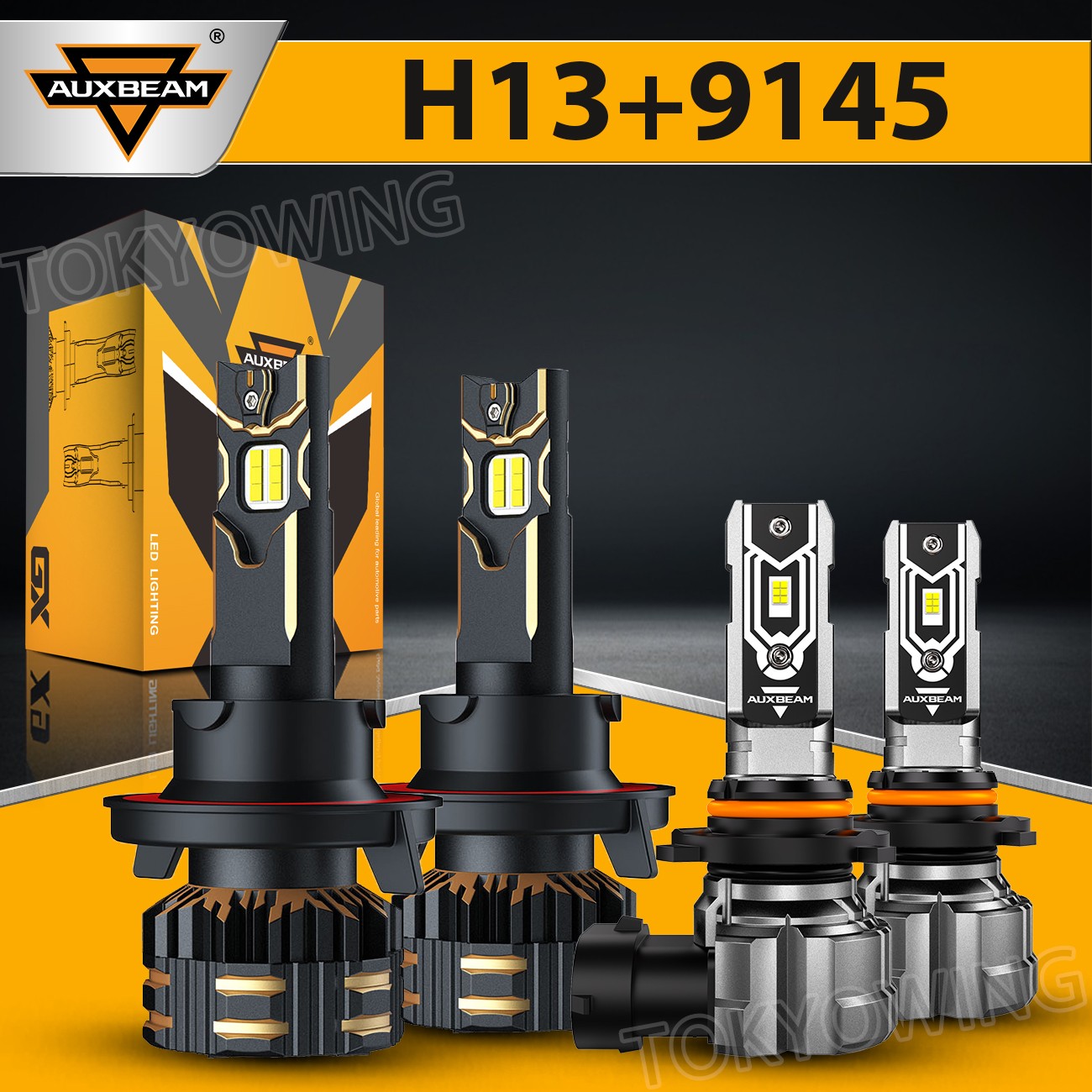 AUXBEAM H13+9145 H10 CANBUS LED Headlight High+Low Beam+Fog Bulbs 6500K Combo GX