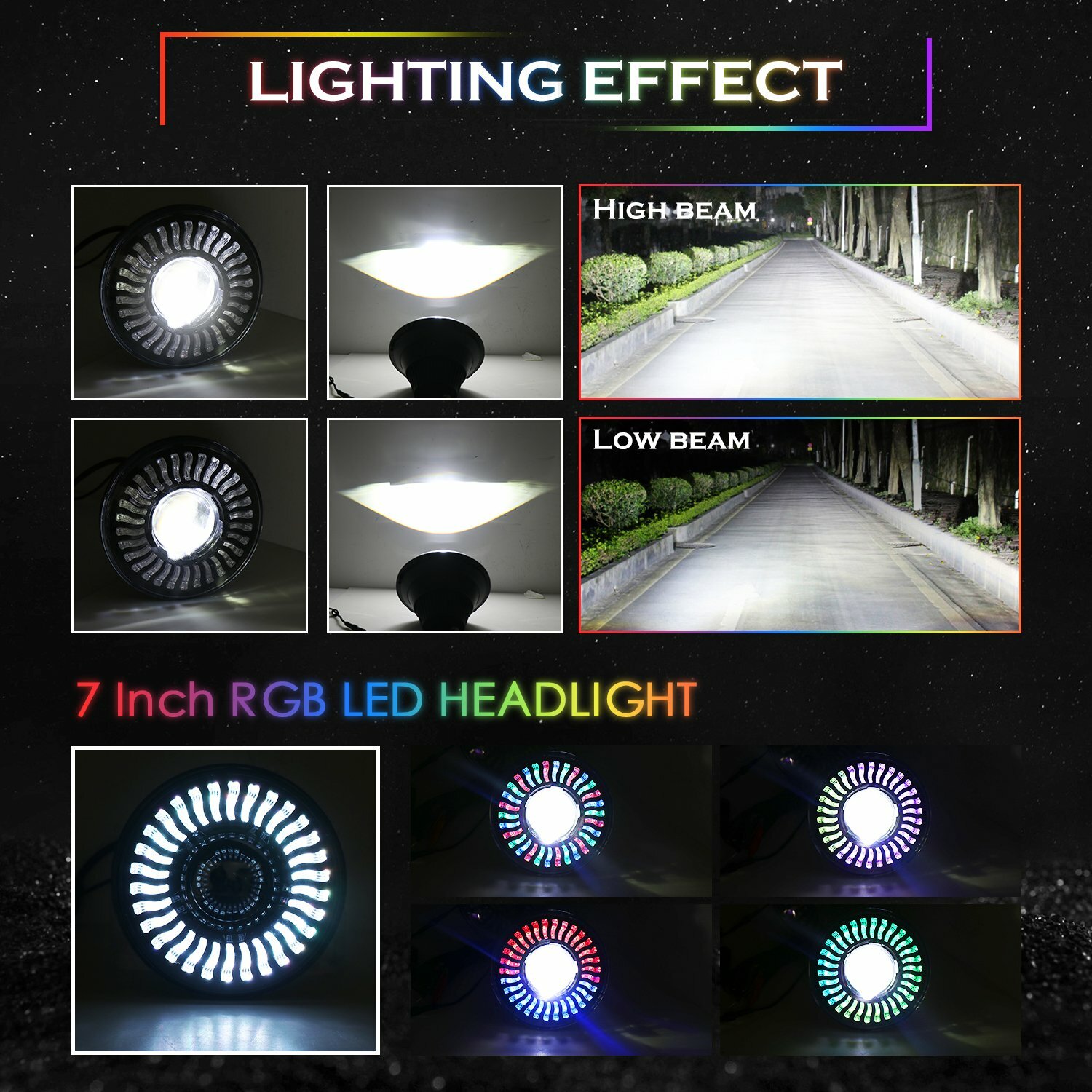 7“ RGB LED Headlights Chasing DRL & Fog Lights Combo Kit For Wrangler JK JKU