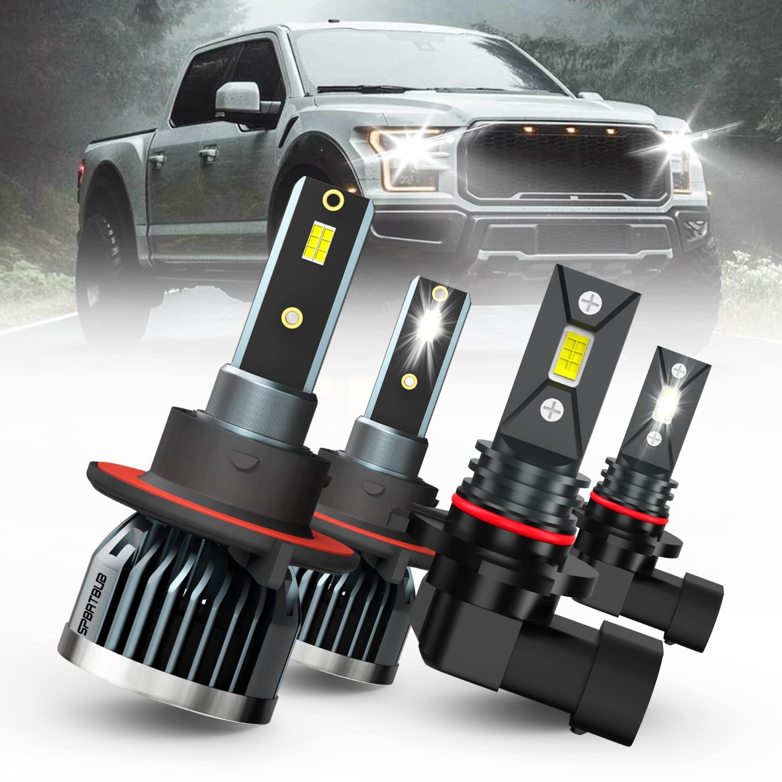 LED Headlight Bulbs 9008/H13 & 9145 Fog Lights for 2004-2014 Ford F-150, 4-Pack